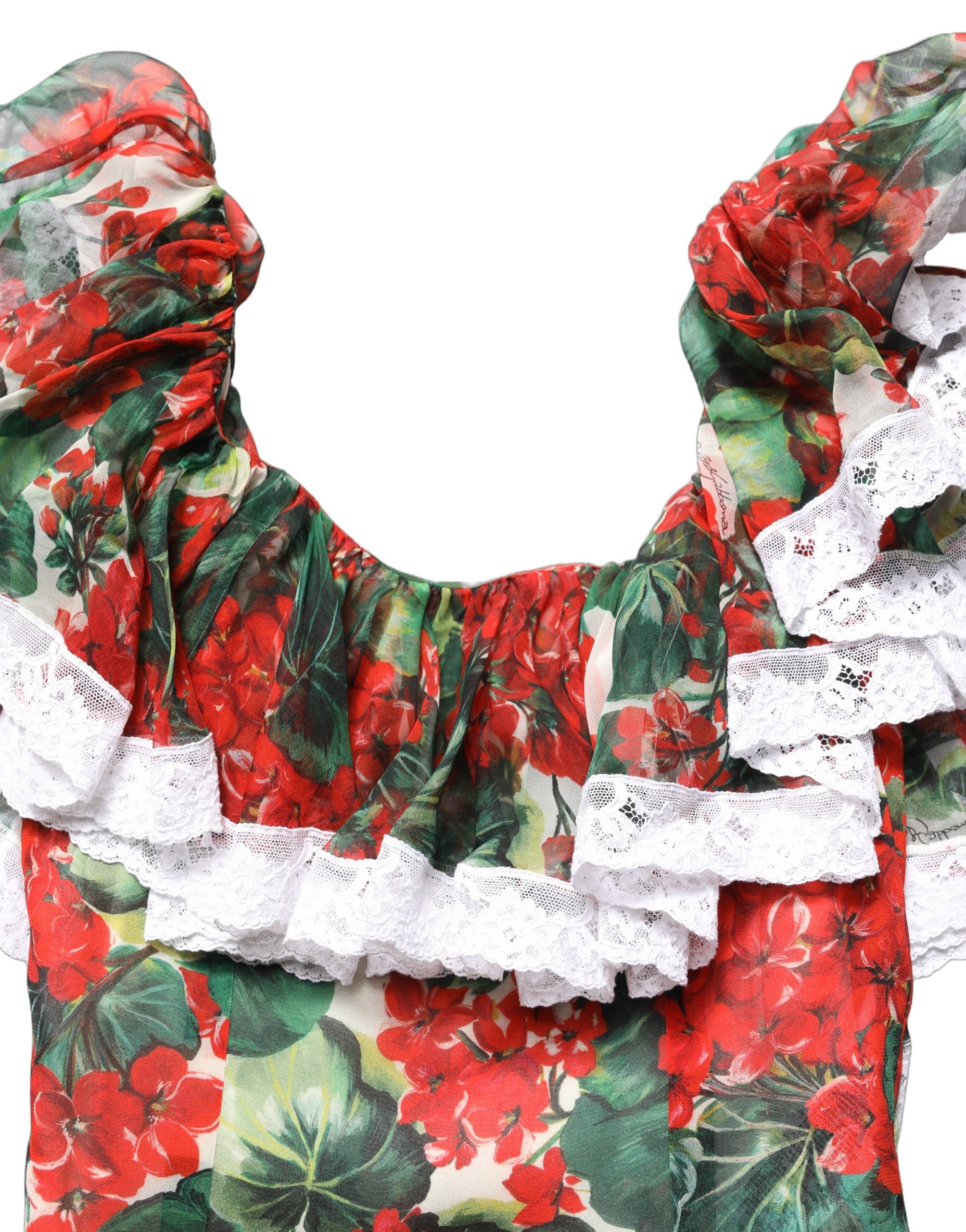 Dolce & Gabbana Multicolor Geranium Flower Lace Maxi Women's Dress