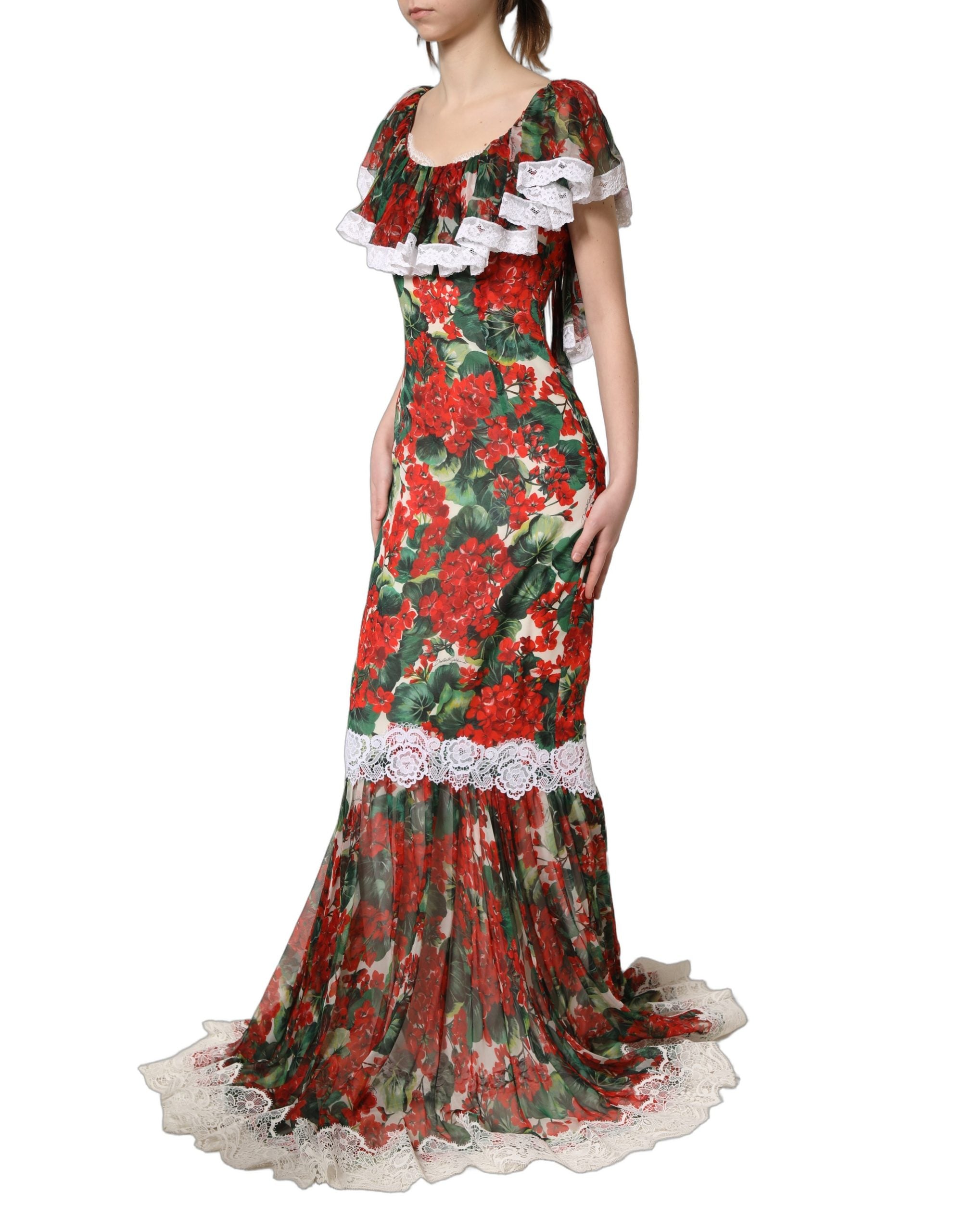 Dolce & Gabbana Multicolor Geranium Flower Lace Maxi Women's Dress
