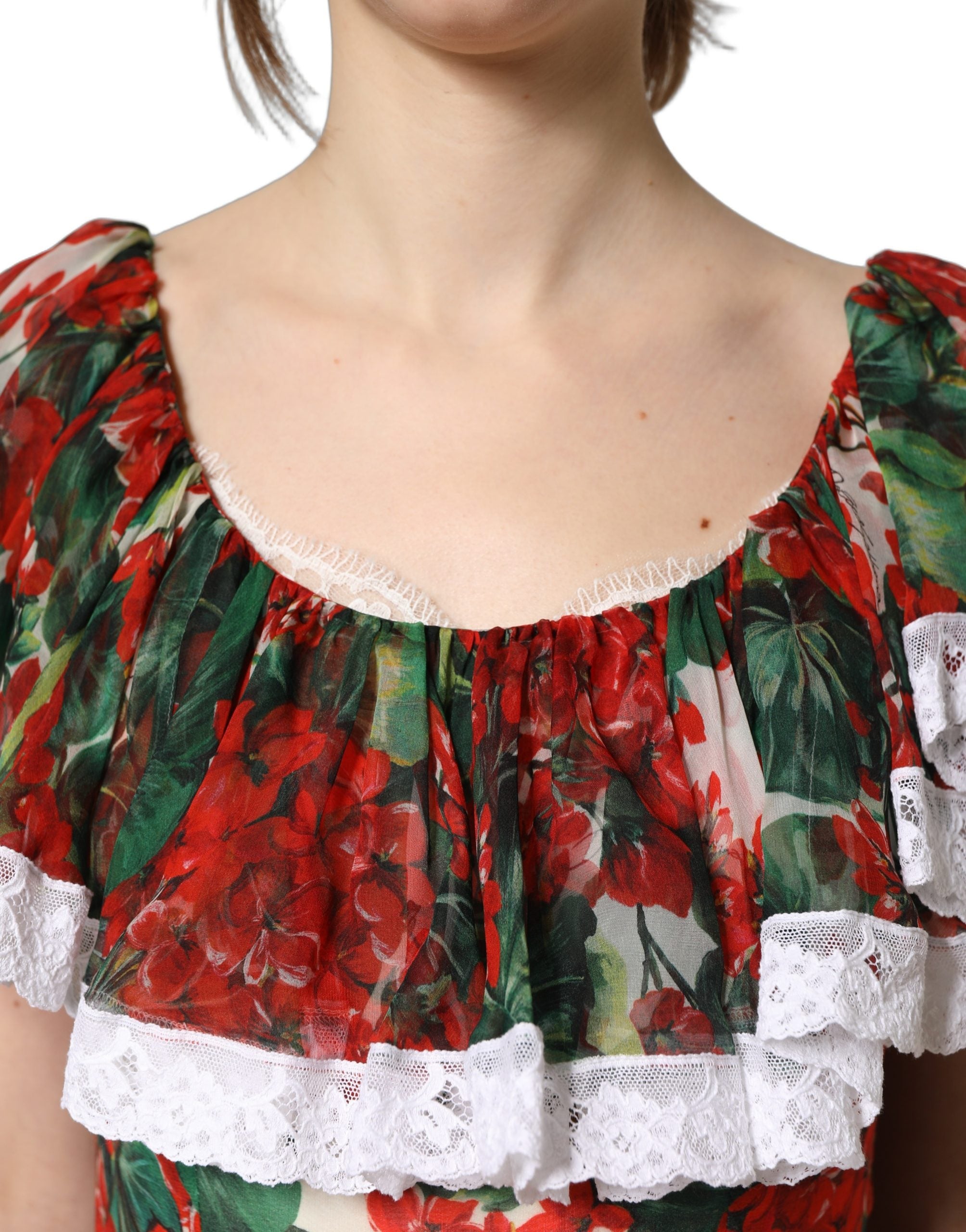 Dolce & Gabbana Multicolor Geranium Flower Lace Maxi Women's Dress