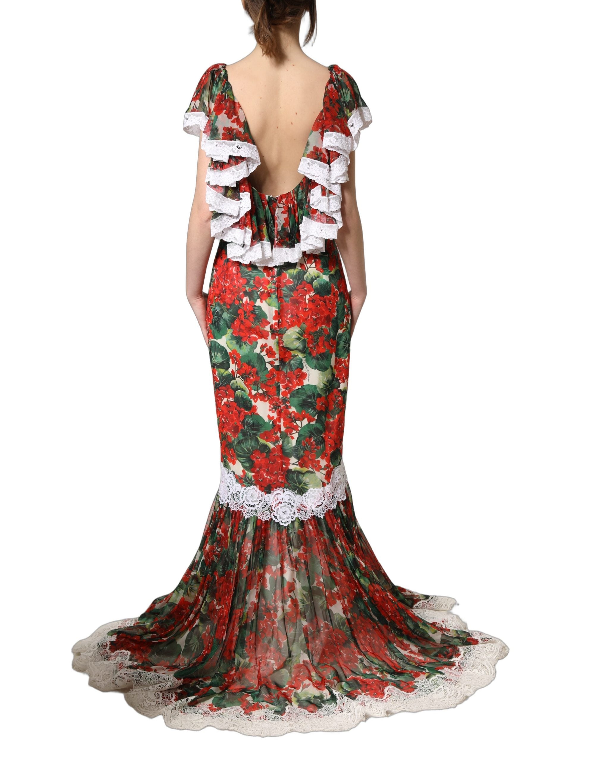 Dolce & Gabbana Multicolor Geranium Flower Lace Maxi Women's Dress