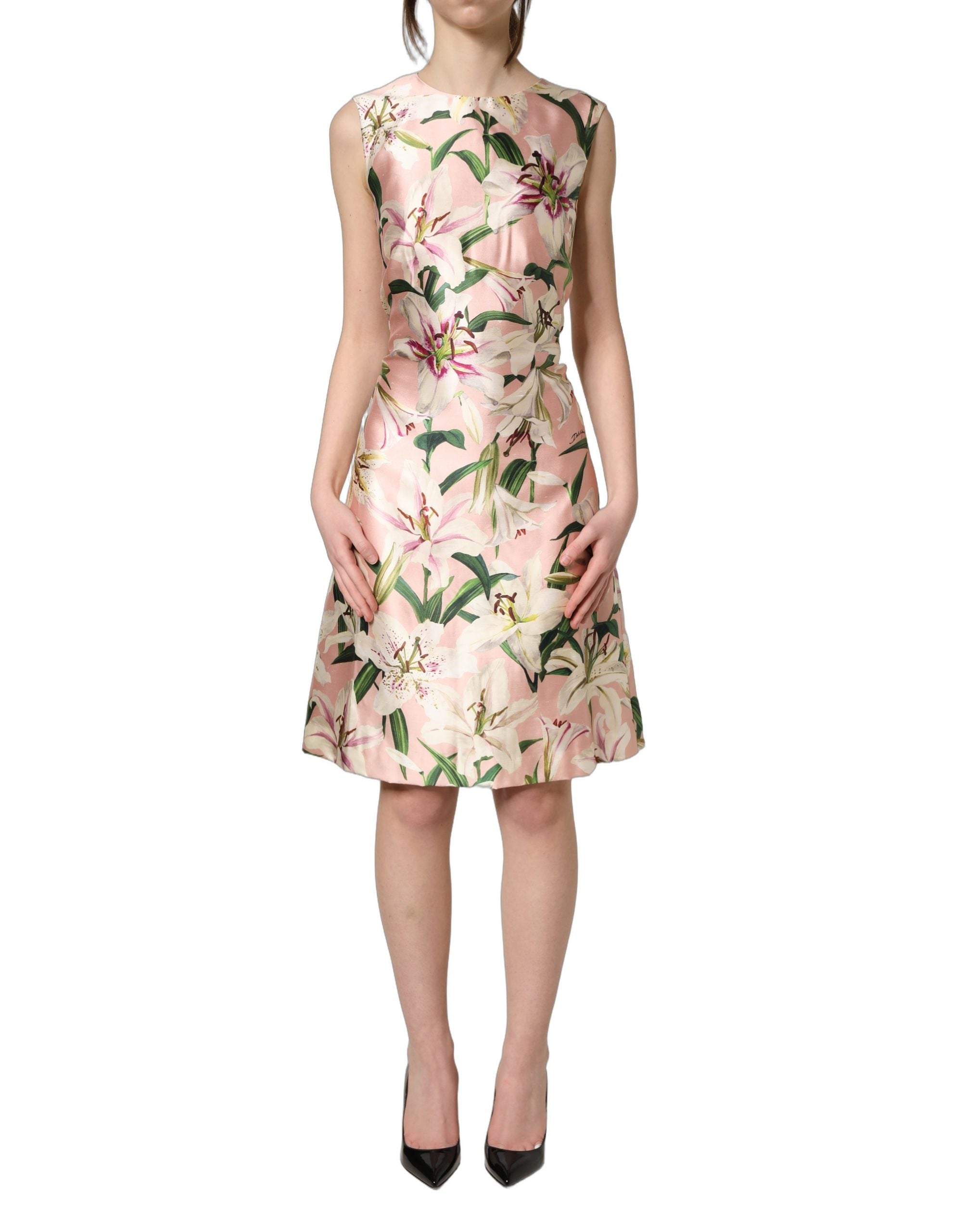 Dolce & Gabbana Light Pink LilyPrint Sleeveless Sheath Women's Dress