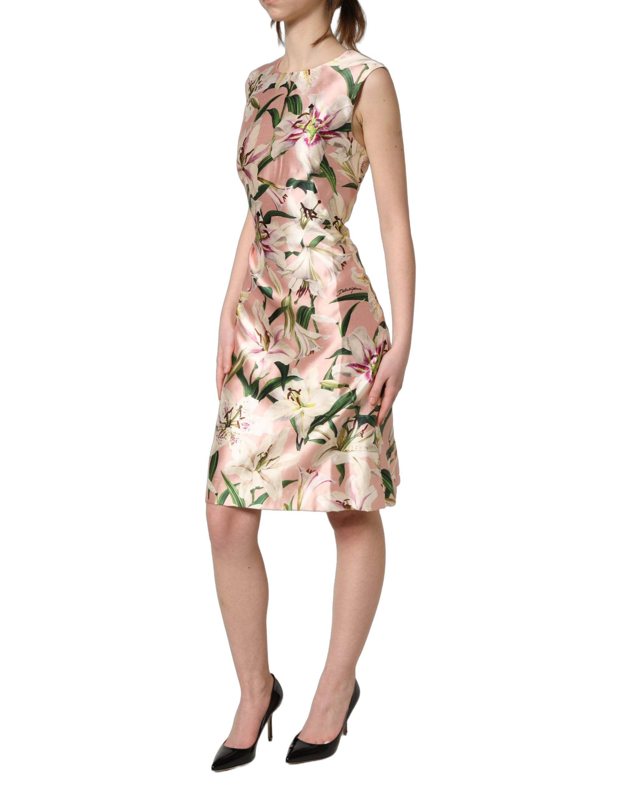 Dolce & Gabbana Light Pink LilyPrint Sleeveless Sheath Women's Dress