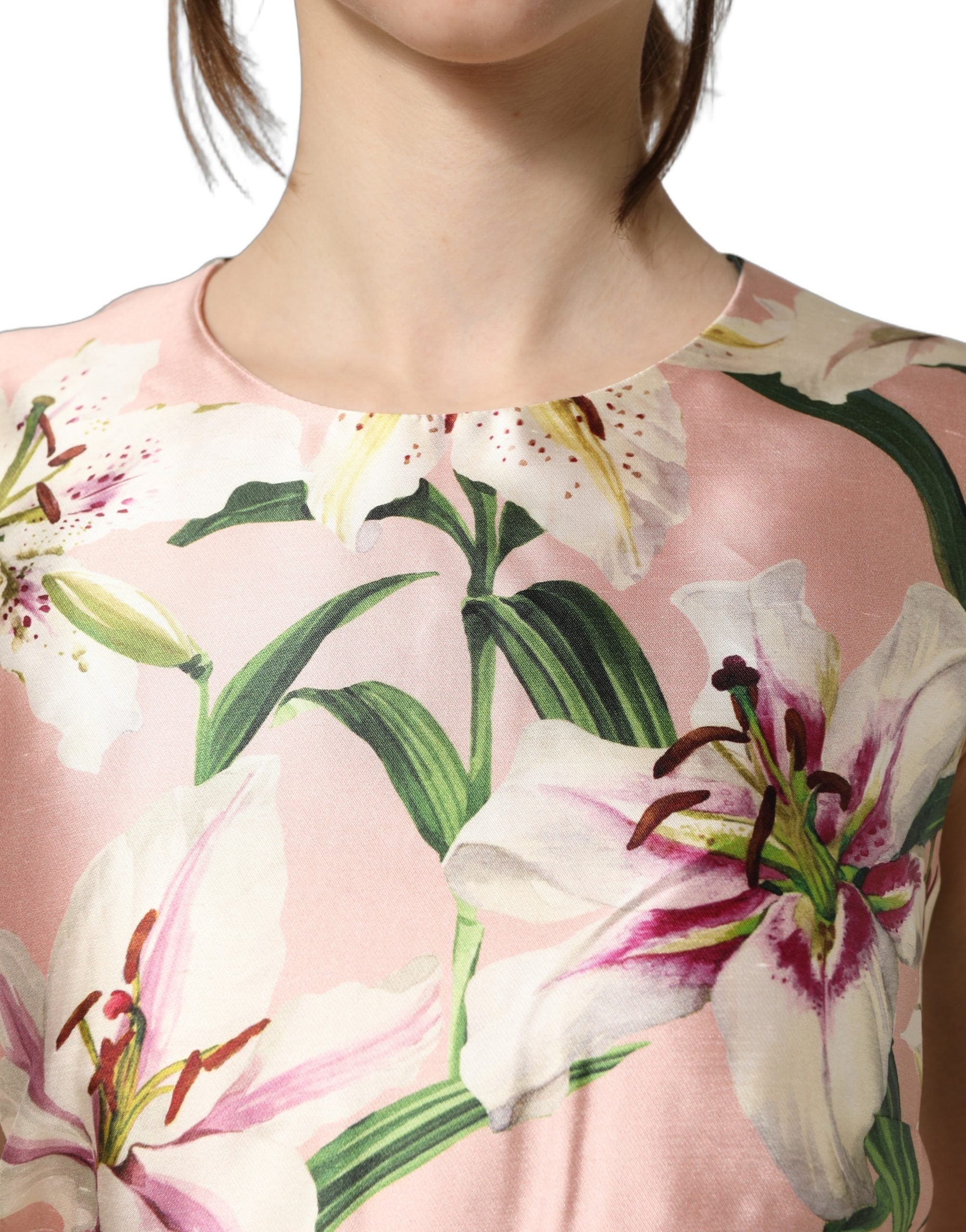 Dolce & Gabbana Light Pink LilyPrint Sleeveless Sheath Women's Dress