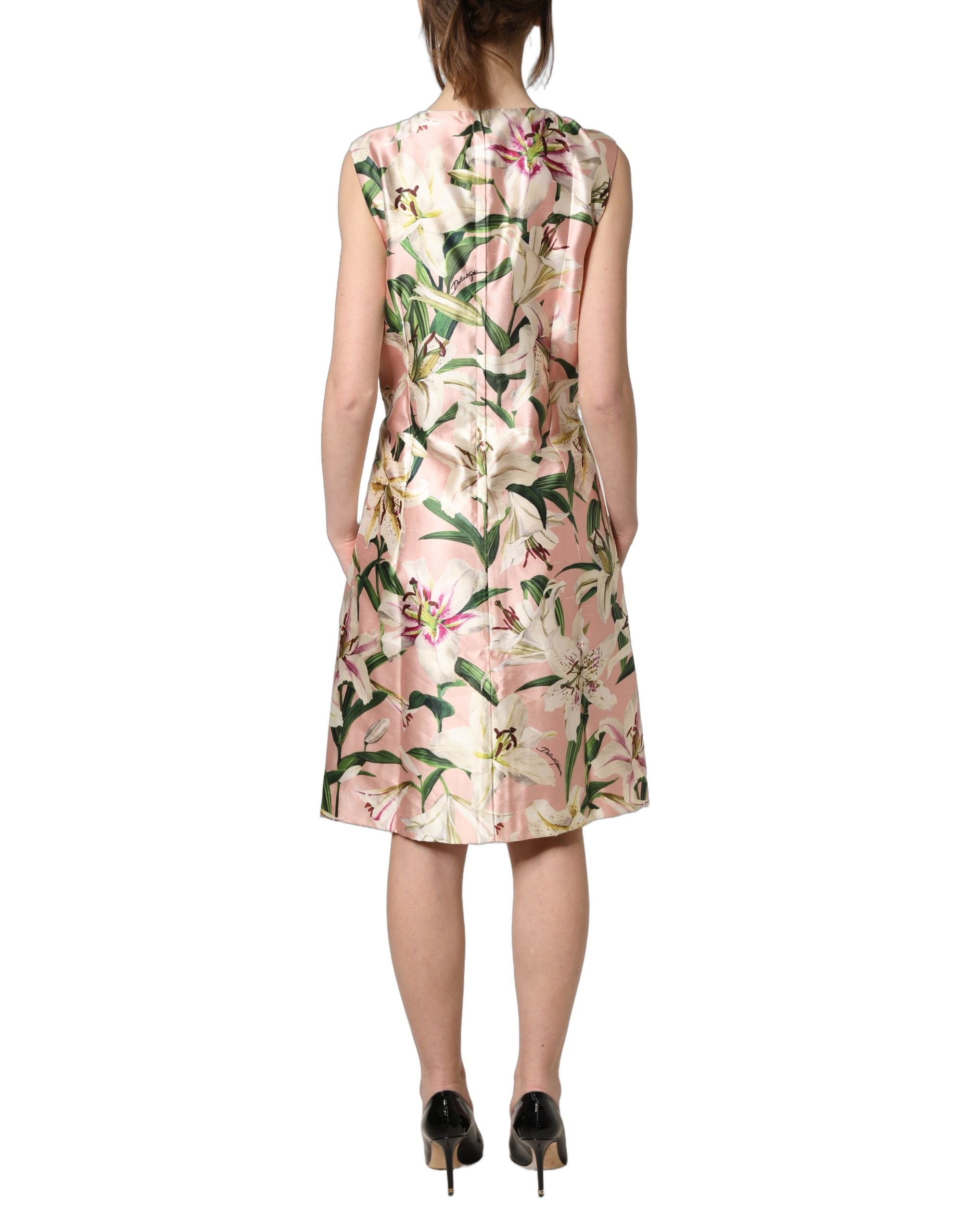 Dolce & Gabbana Light Pink LilyPrint Sleeveless Sheath Women's Dress