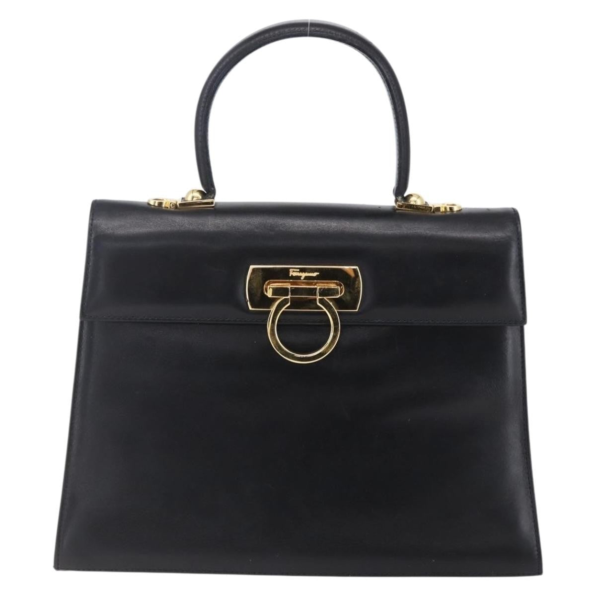 Salvatore Ferragamo Gancini Leather Black Leather Handbag (Pre-Owned)