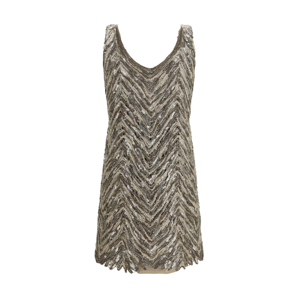 Brunello Cucinelli Beige Paper Cocktail Women's Dress
