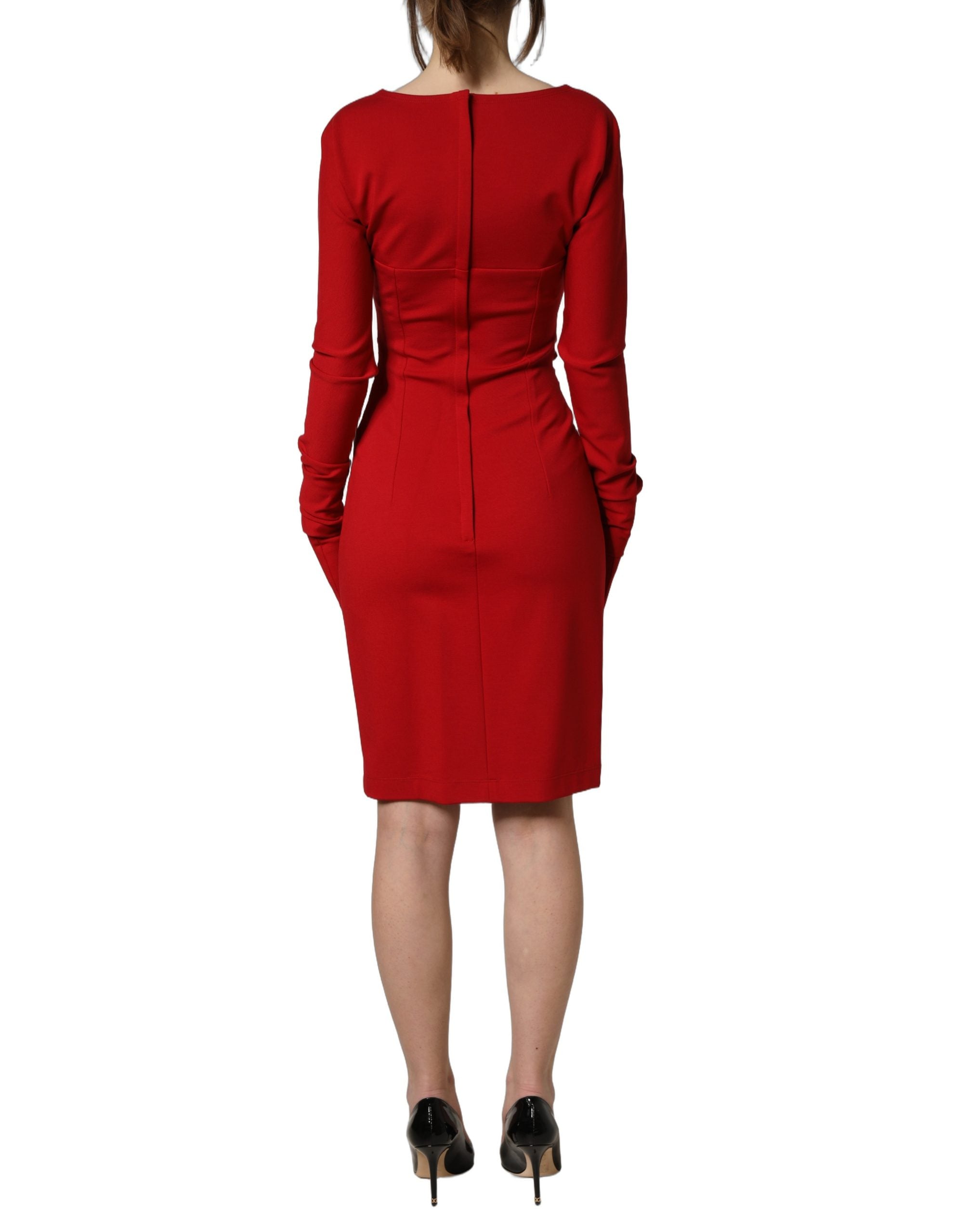 Dolce & Gabbana Red Cut Out Bodycon Long Sleeves Sheath Glove Women's Dress