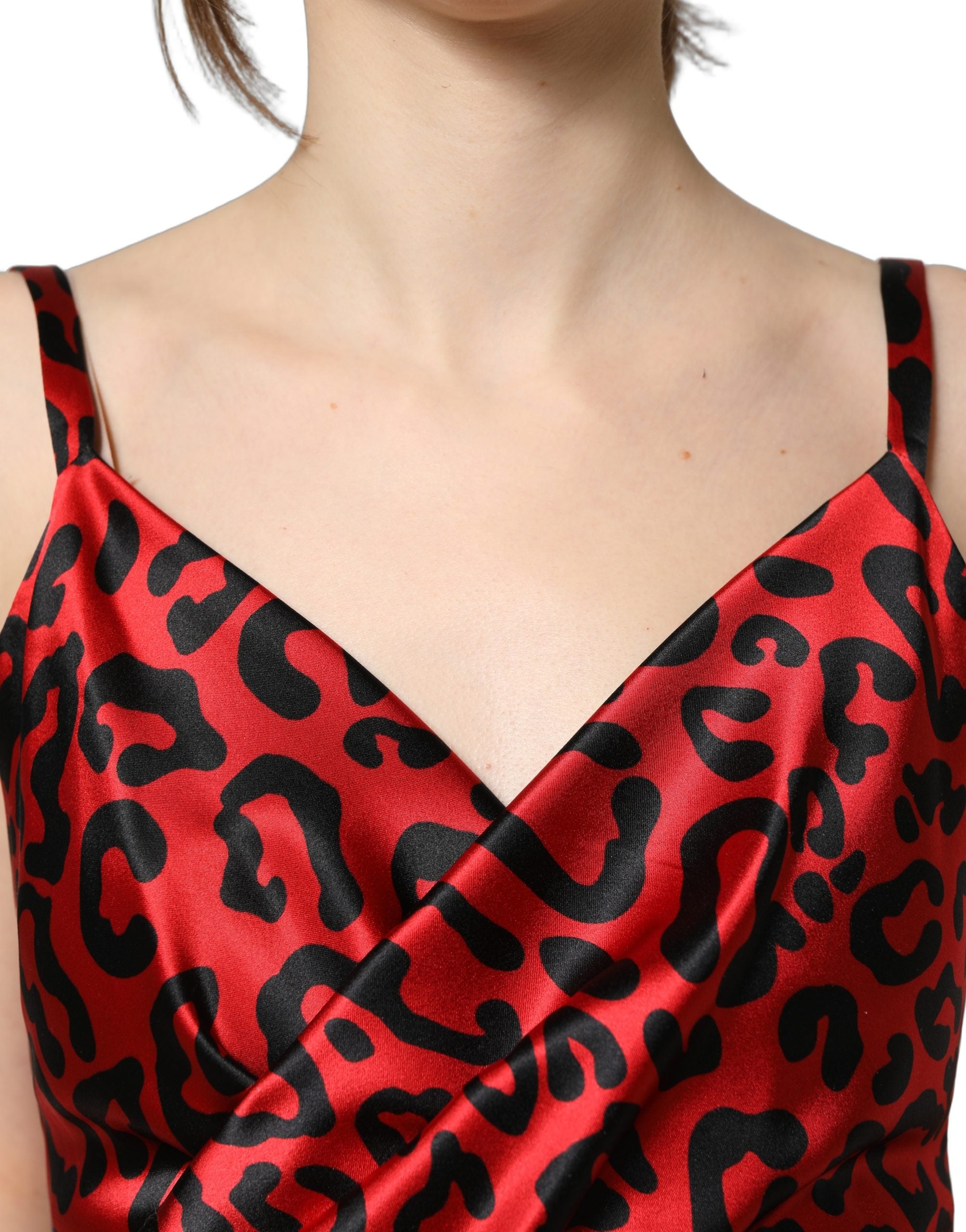 Dolce & Gabbana Red Leopard Draped Sleeveless Maxi Women's Dress