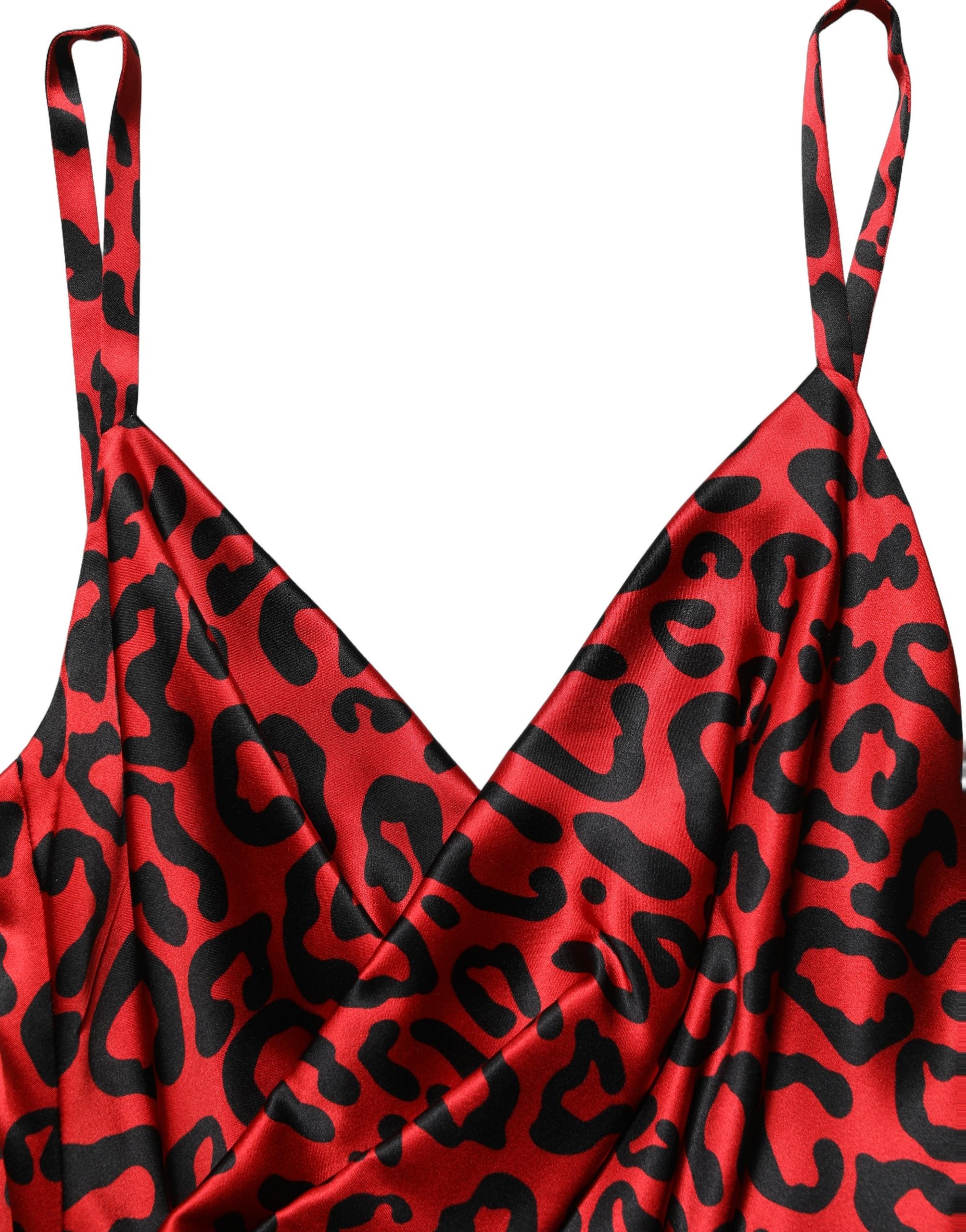 Dolce & Gabbana Red Leopard Draped Sleeveless Maxi Women's Dress