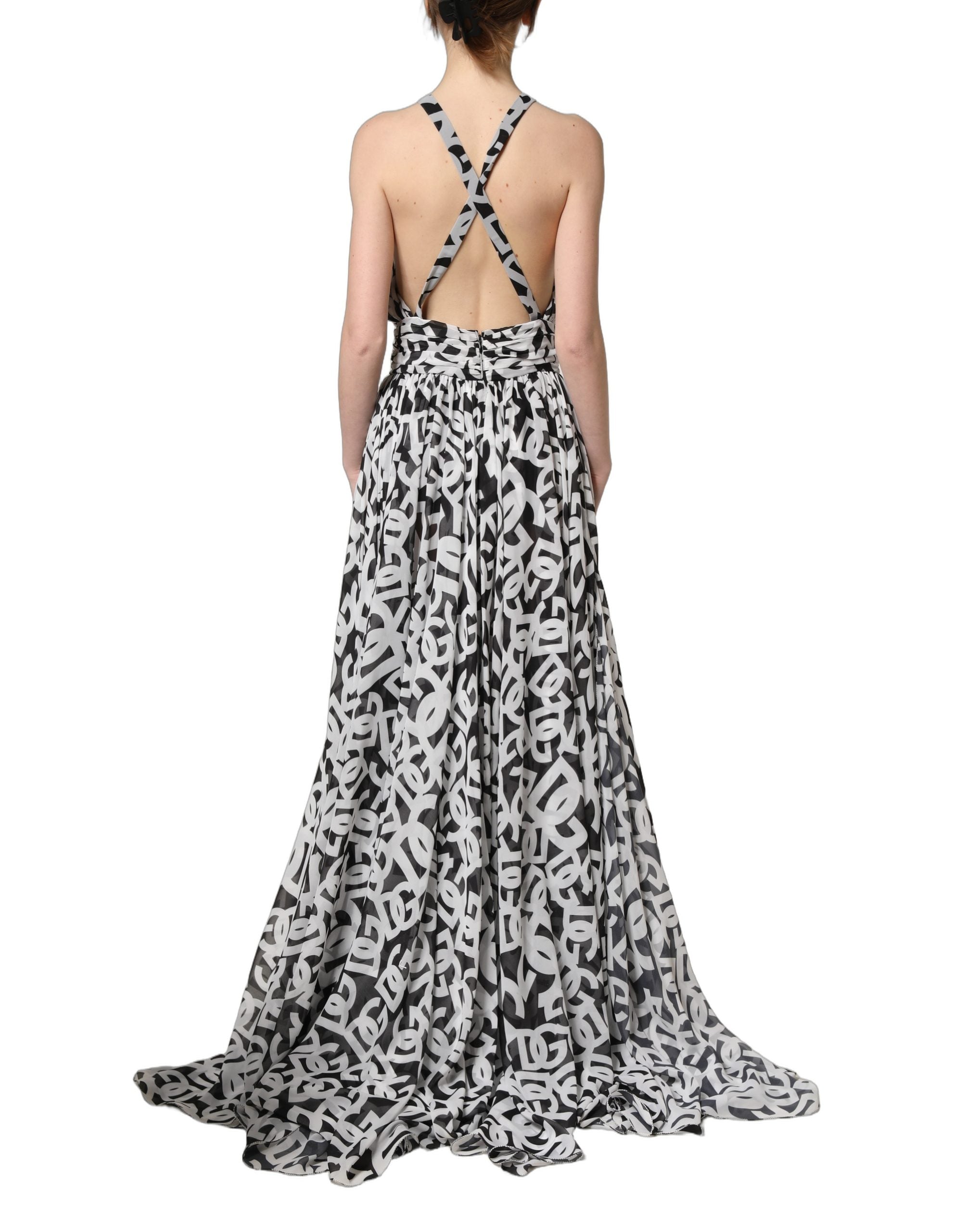 Dolce & Gabbana Black White Logo Sleeveless Floor Length Maxi Women's Dress