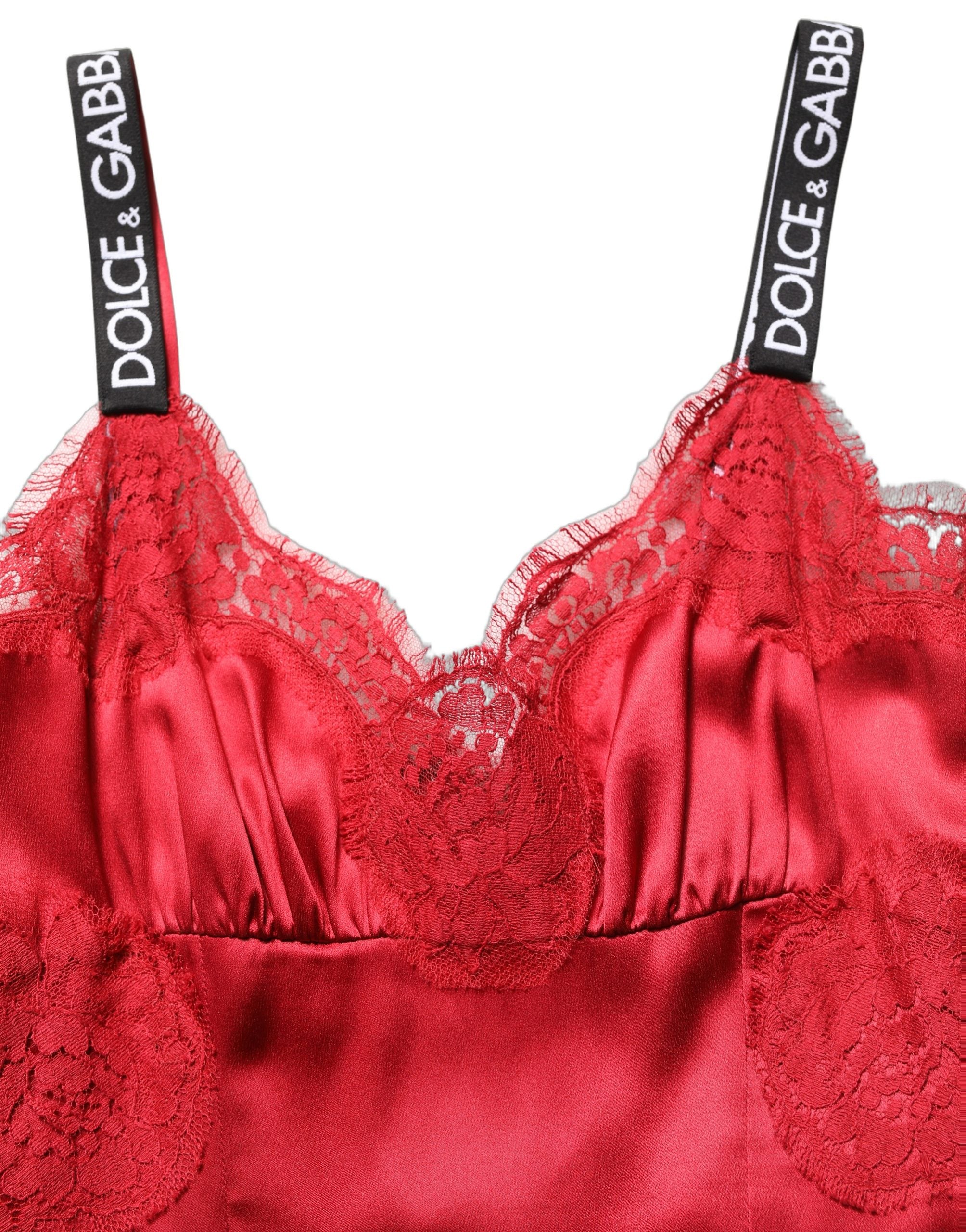 Dolce & Gabbana Red Silk Sleeveless Maxi Long Lace Trim Women's Dress