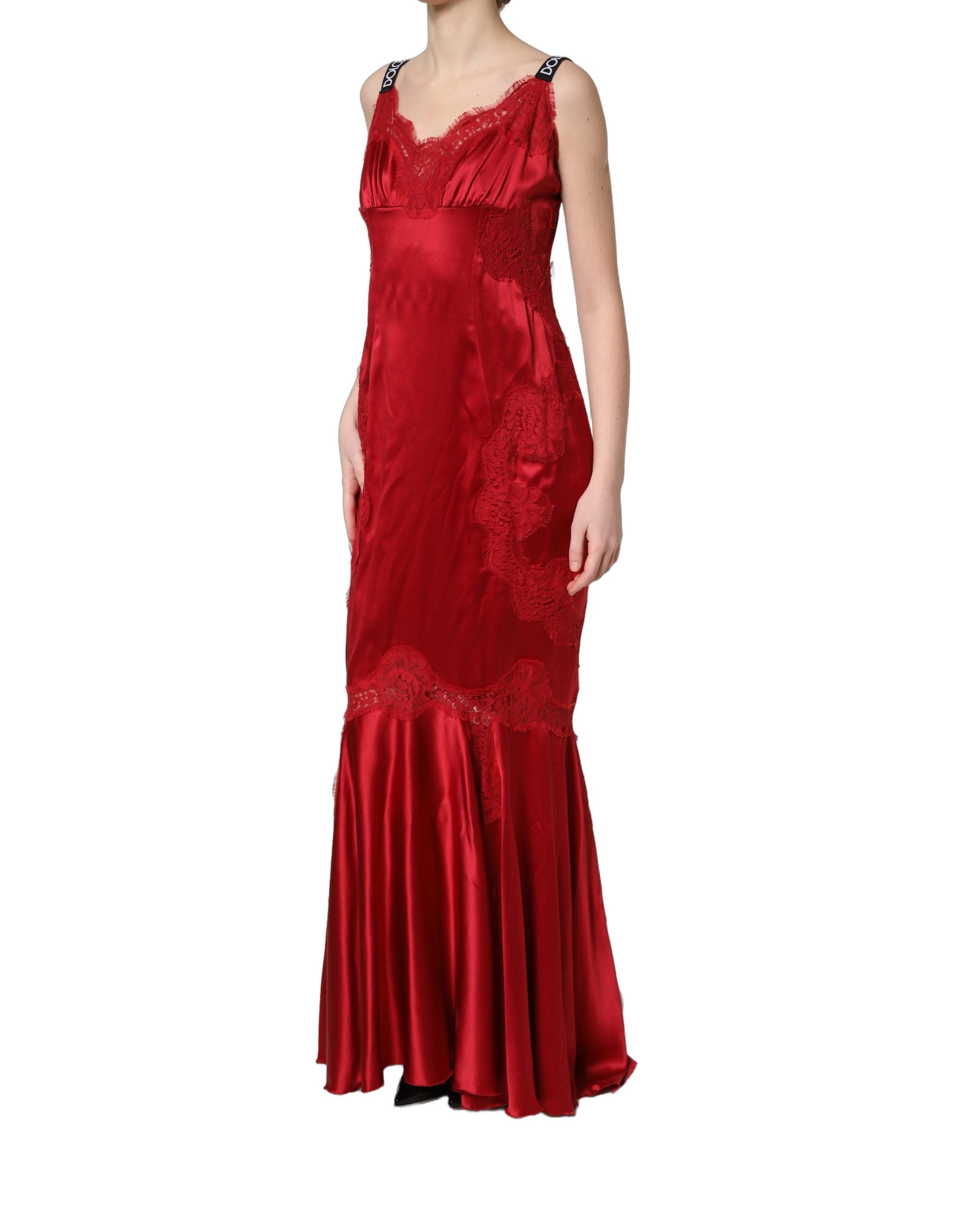 Dolce & Gabbana Red Silk Sleeveless Maxi Long Lace Trim Women's Dress