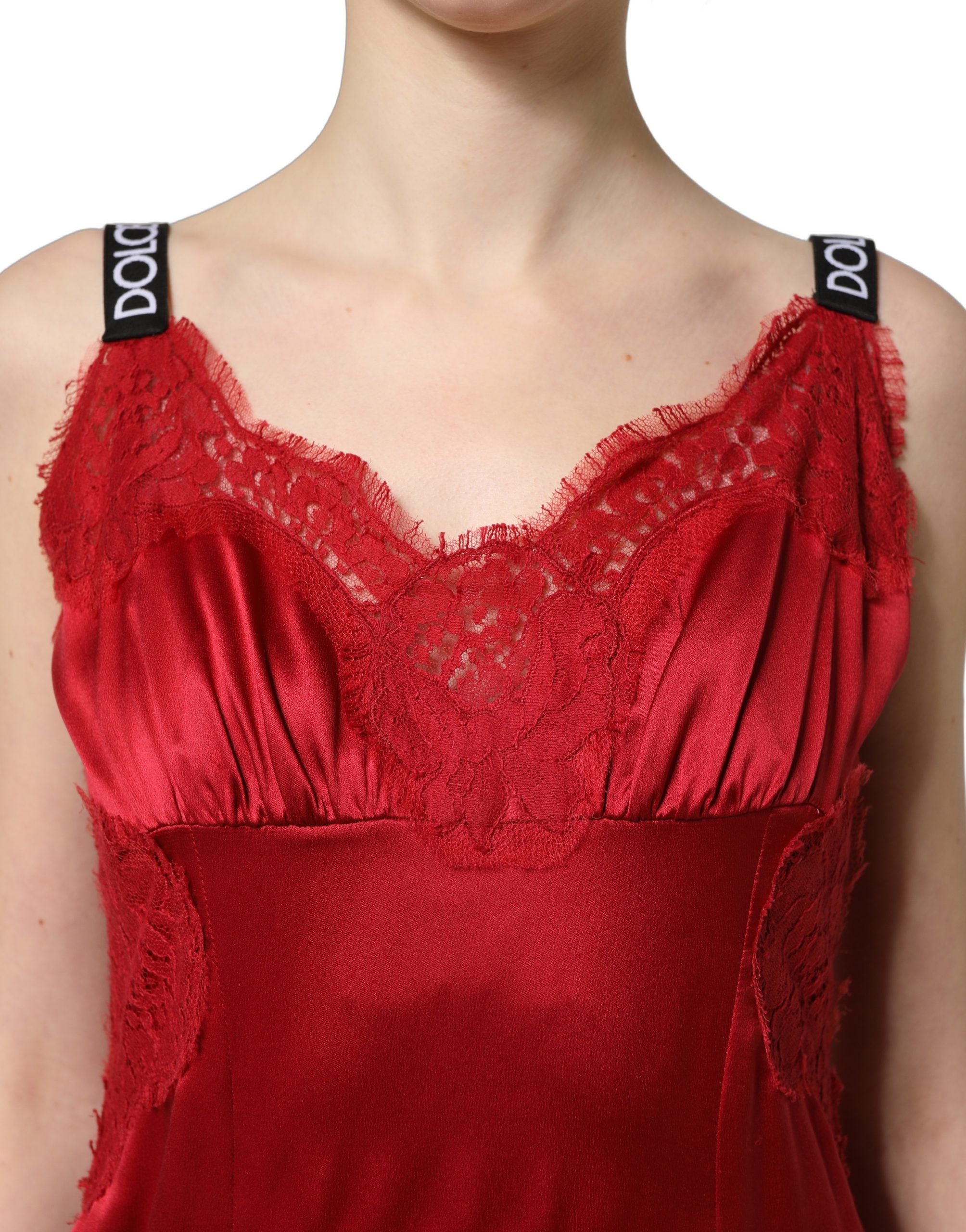 Dolce & Gabbana Red Silk Sleeveless Maxi Long Lace Trim Women's Dress