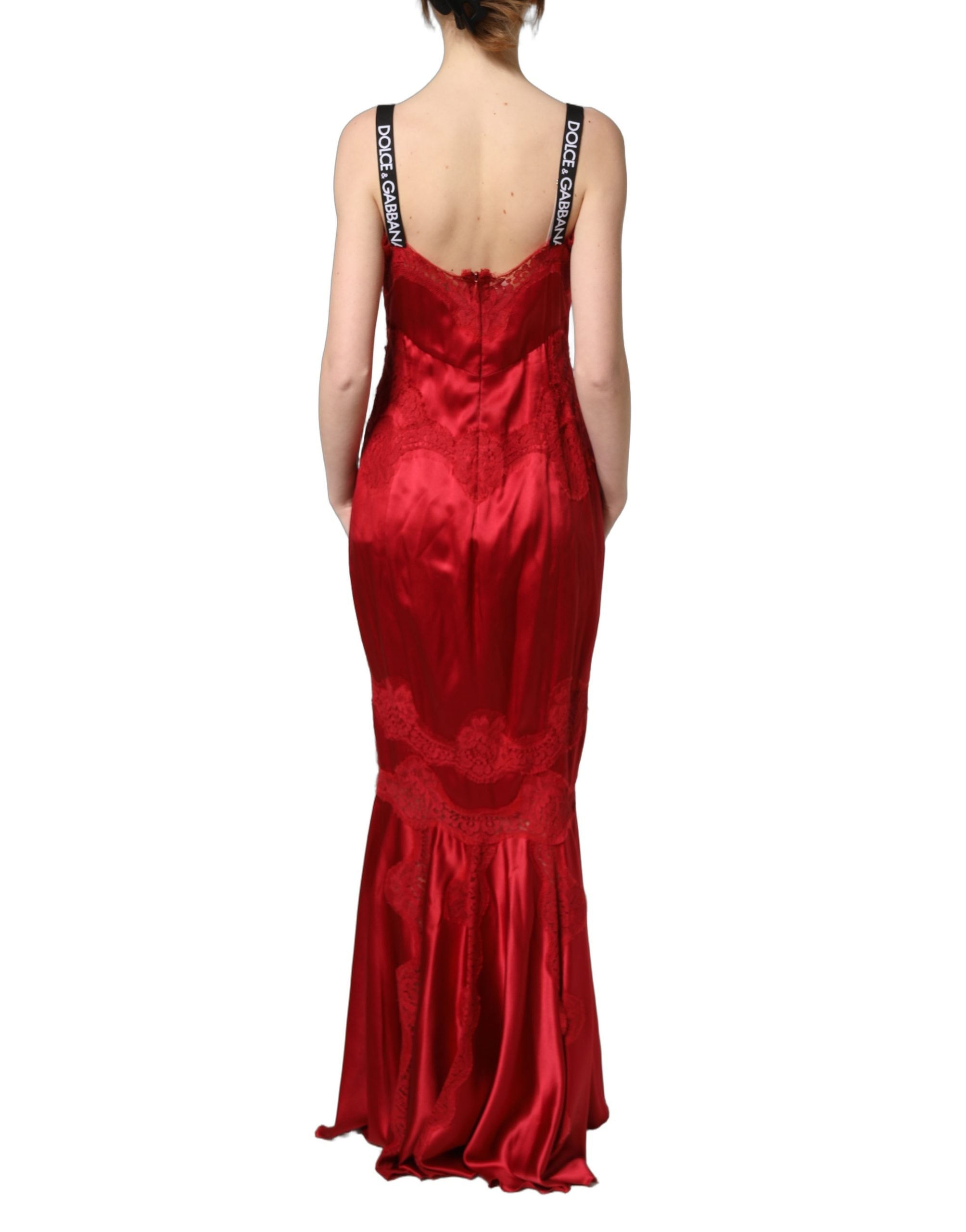Dolce & Gabbana Red Silk Sleeveless Maxi Long Lace Trim Women's Dress