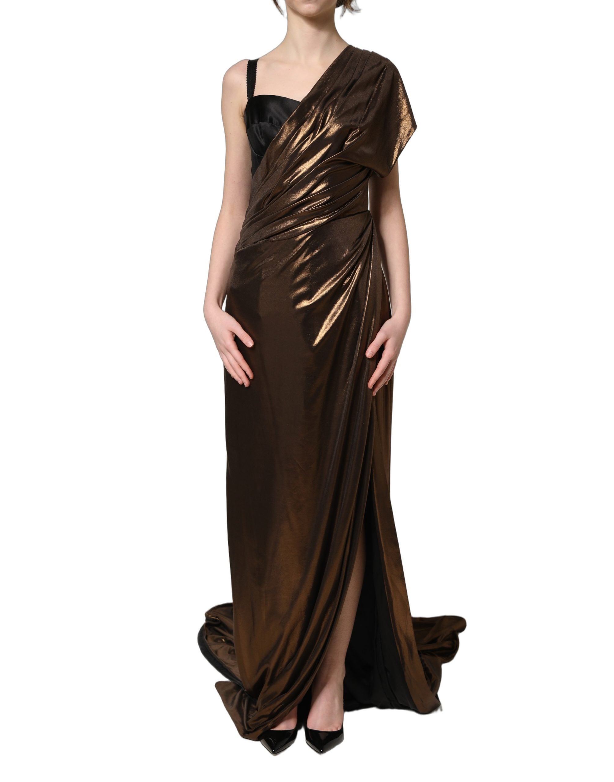 Dolce & Gabbana Bronze Asymmetrical Draping OneShoulder Women's Dress (Pre-Owned)