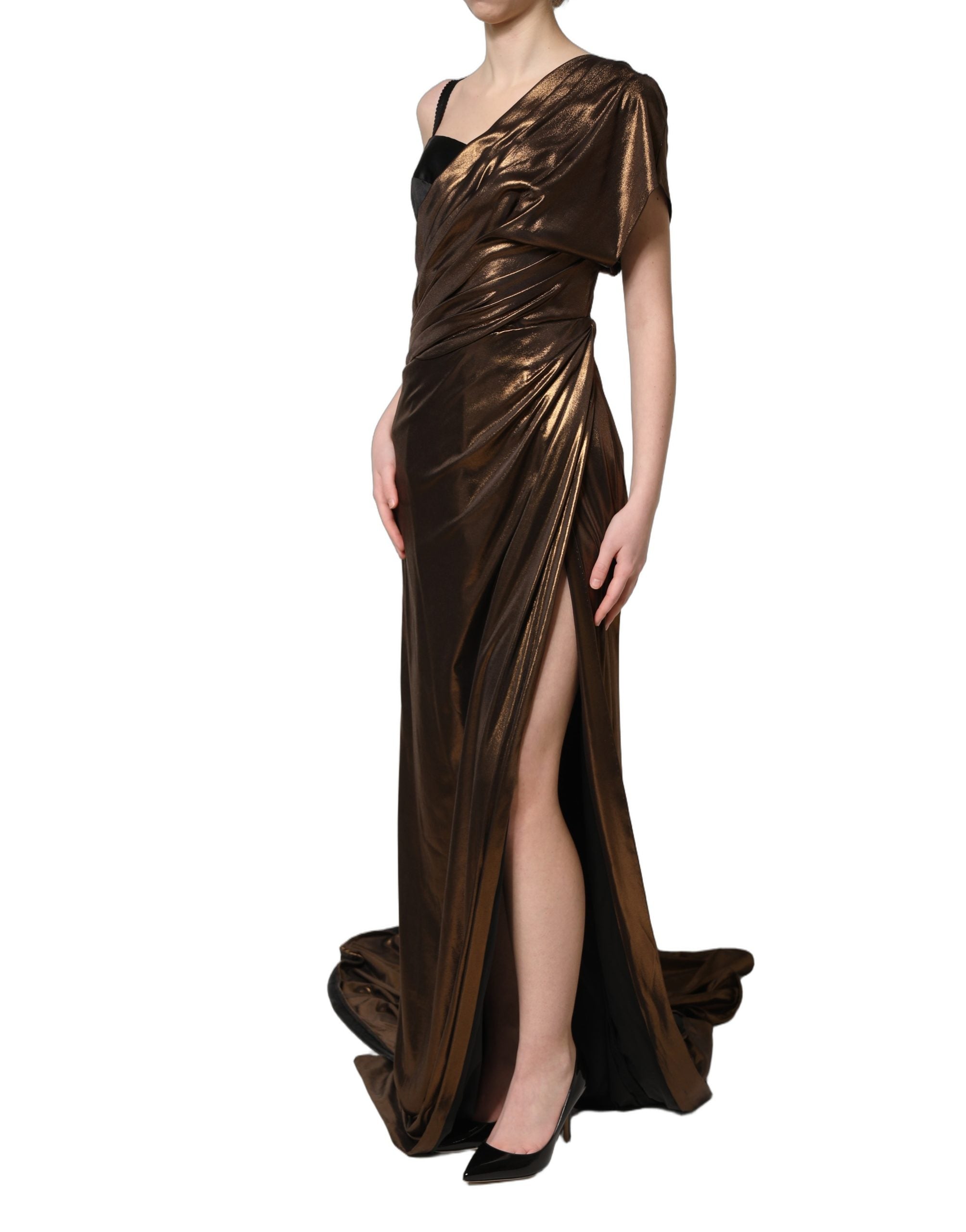 Dolce & Gabbana Bronze Asymmetrical Draping OneShoulder Women's Dress (Pre-Owned)