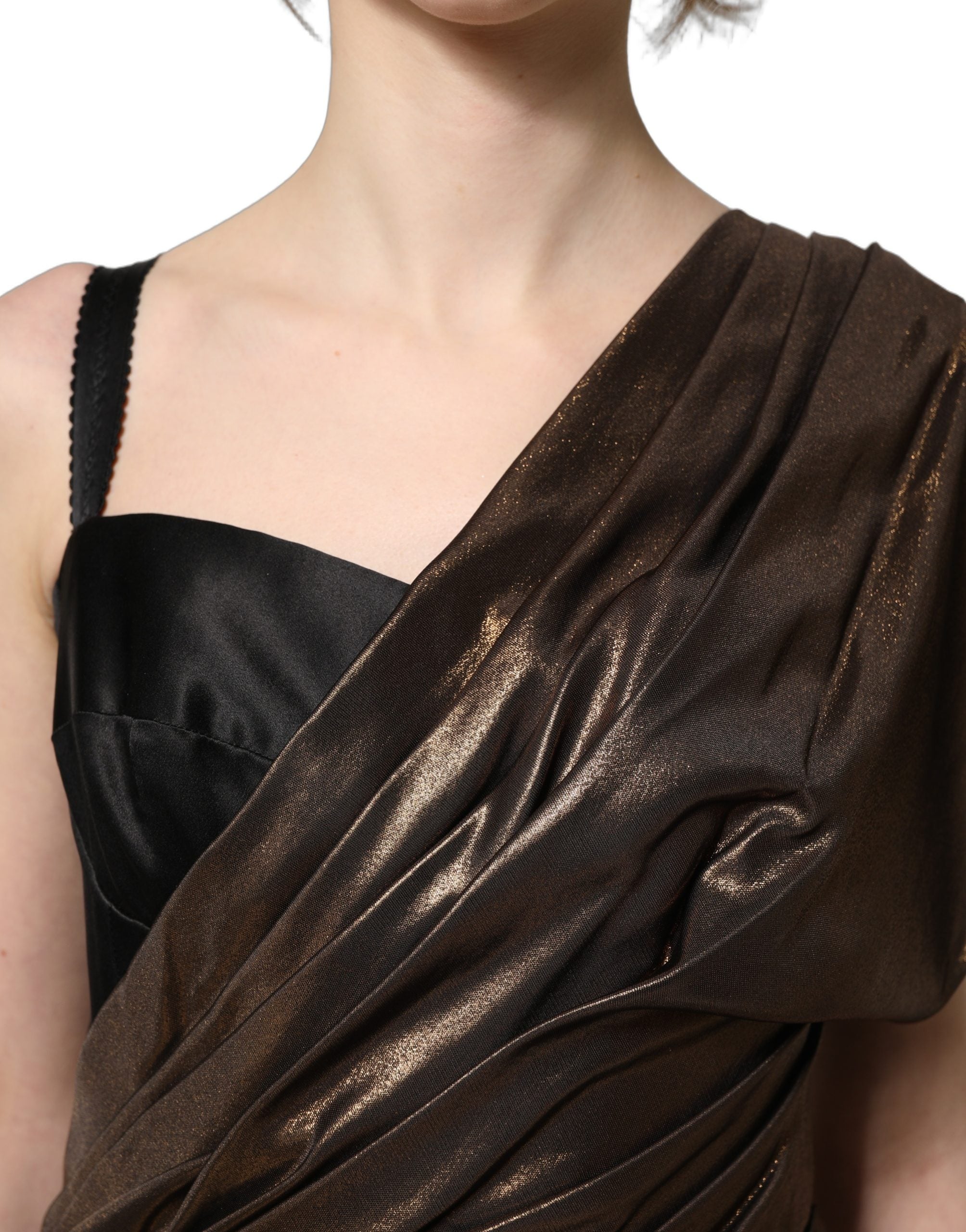 Dolce & Gabbana Bronze Asymmetrical Draping OneShoulder Women's Dress (Pre-Owned)