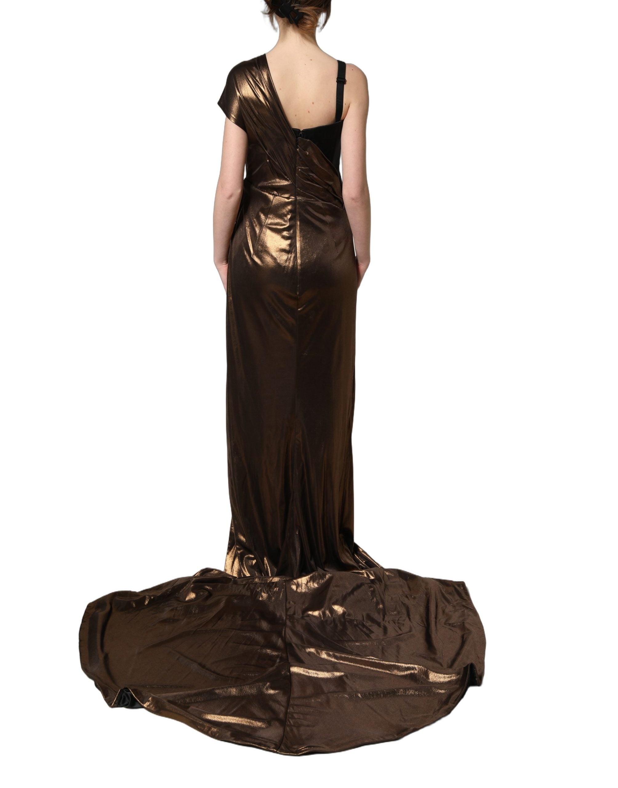 Dolce & Gabbana Bronze Asymmetrical Draping OneShoulder Women's Dress (Pre-Owned)