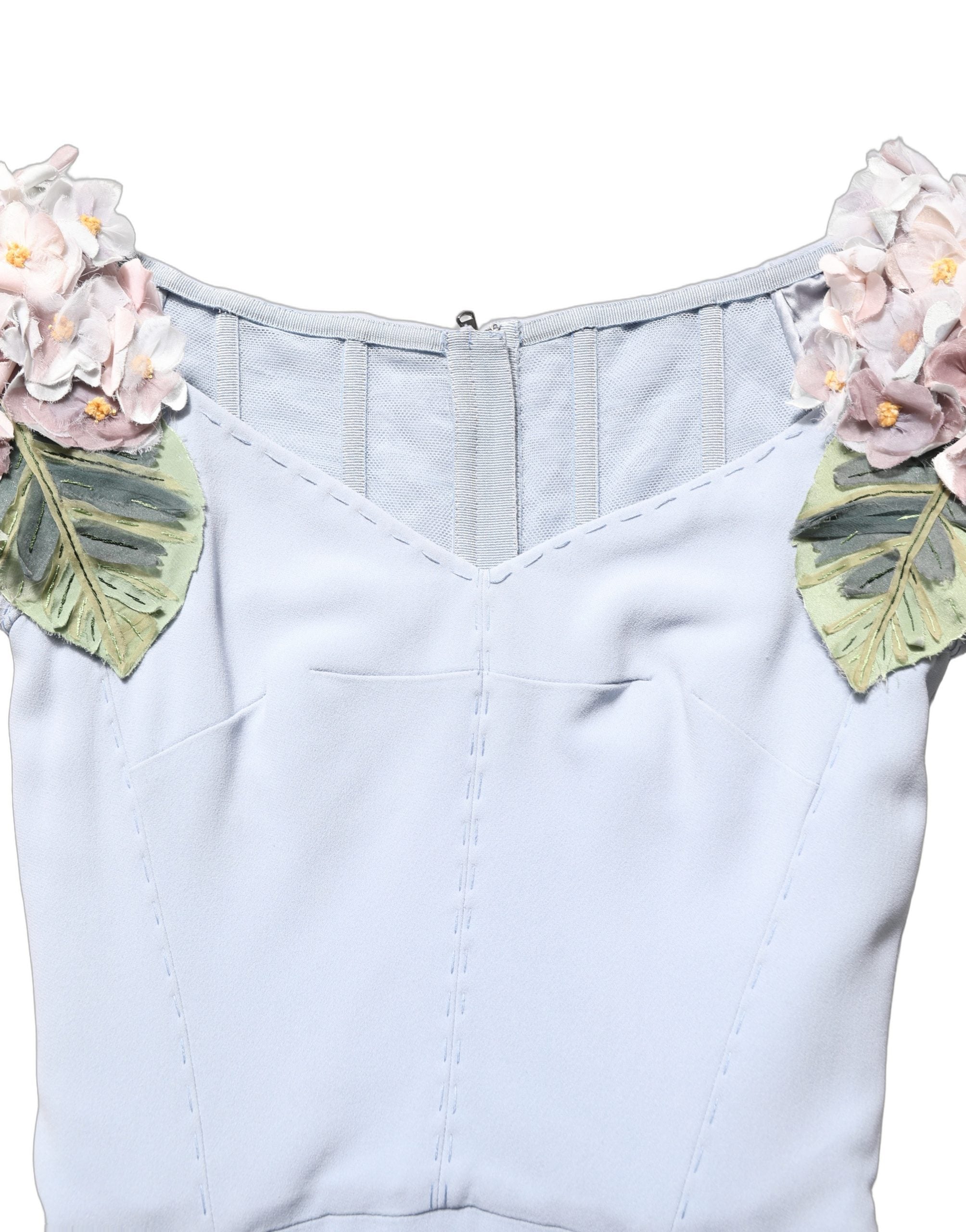 Dolce & Gabbana Light Blue Hydrangea Embellished Cap Sleeve Women's Dress (Pre-Owned)