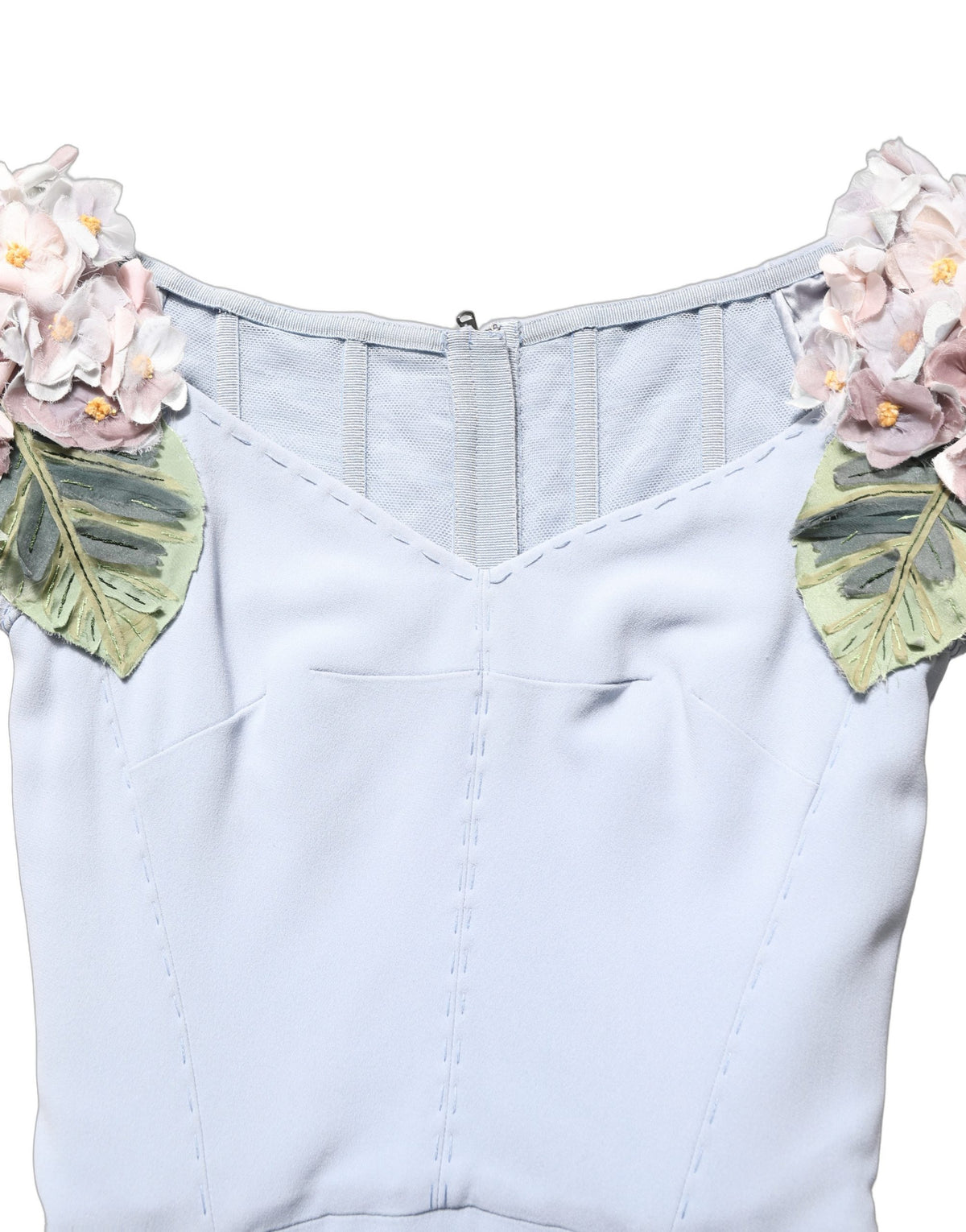 Dolce & Gabbana Light Blue Hydrangea Embellished Cap Sleeve Women's Dress (Pre-Owned)