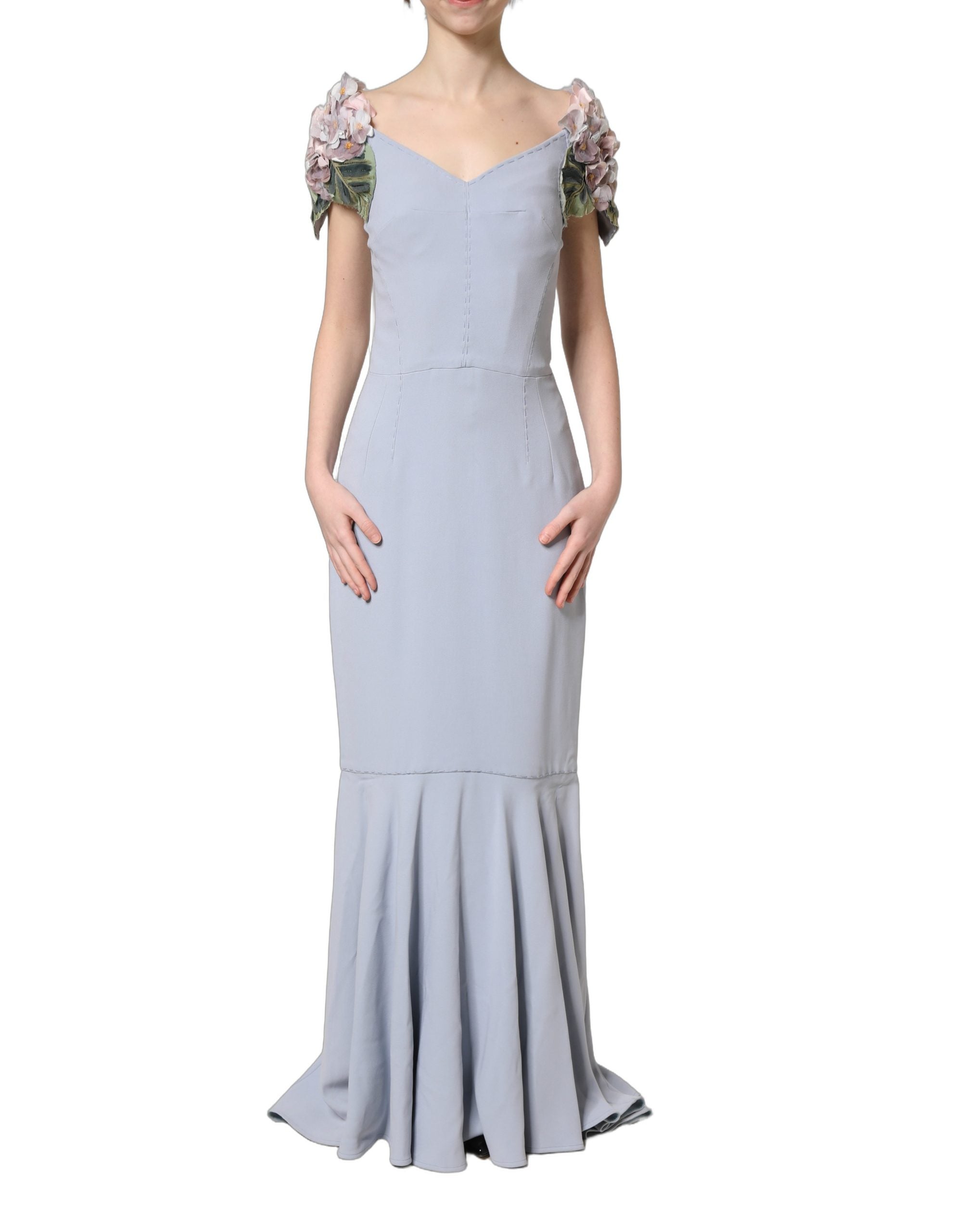Dolce & Gabbana Light Blue Hydrangea Embellished Cap Sleeve Women's Dress (Pre-Owned)