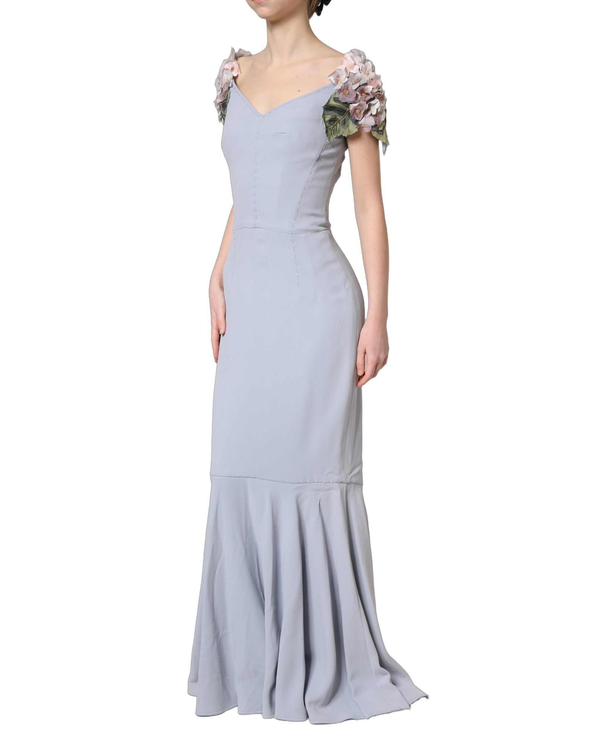 Dolce & Gabbana Light Blue Hydrangea Embellished Cap Sleeve Women's Dress (Pre-Owned)