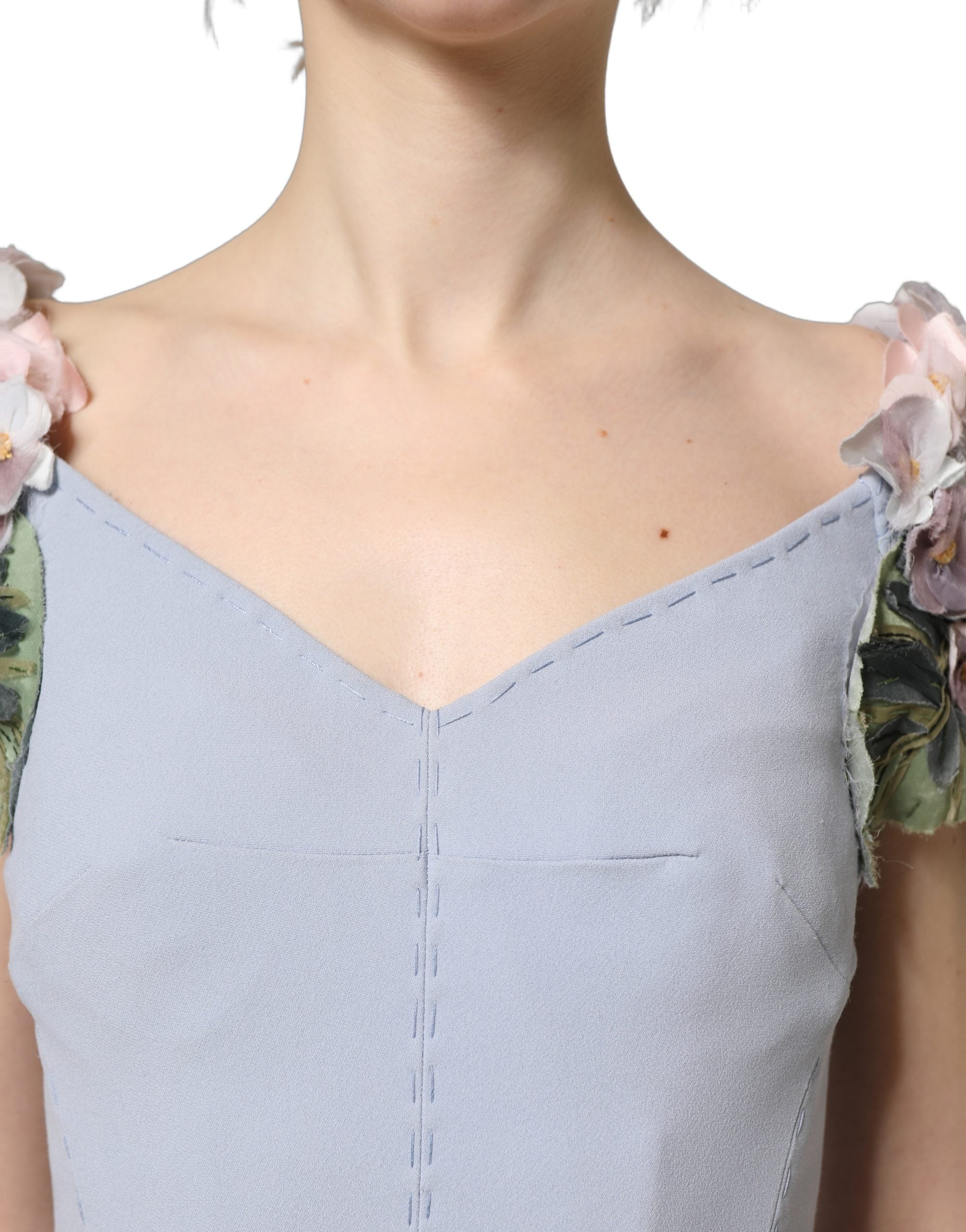 Dolce & Gabbana Light Blue Hydrangea Embellished Cap Sleeve Women's Dress (Pre-Owned)