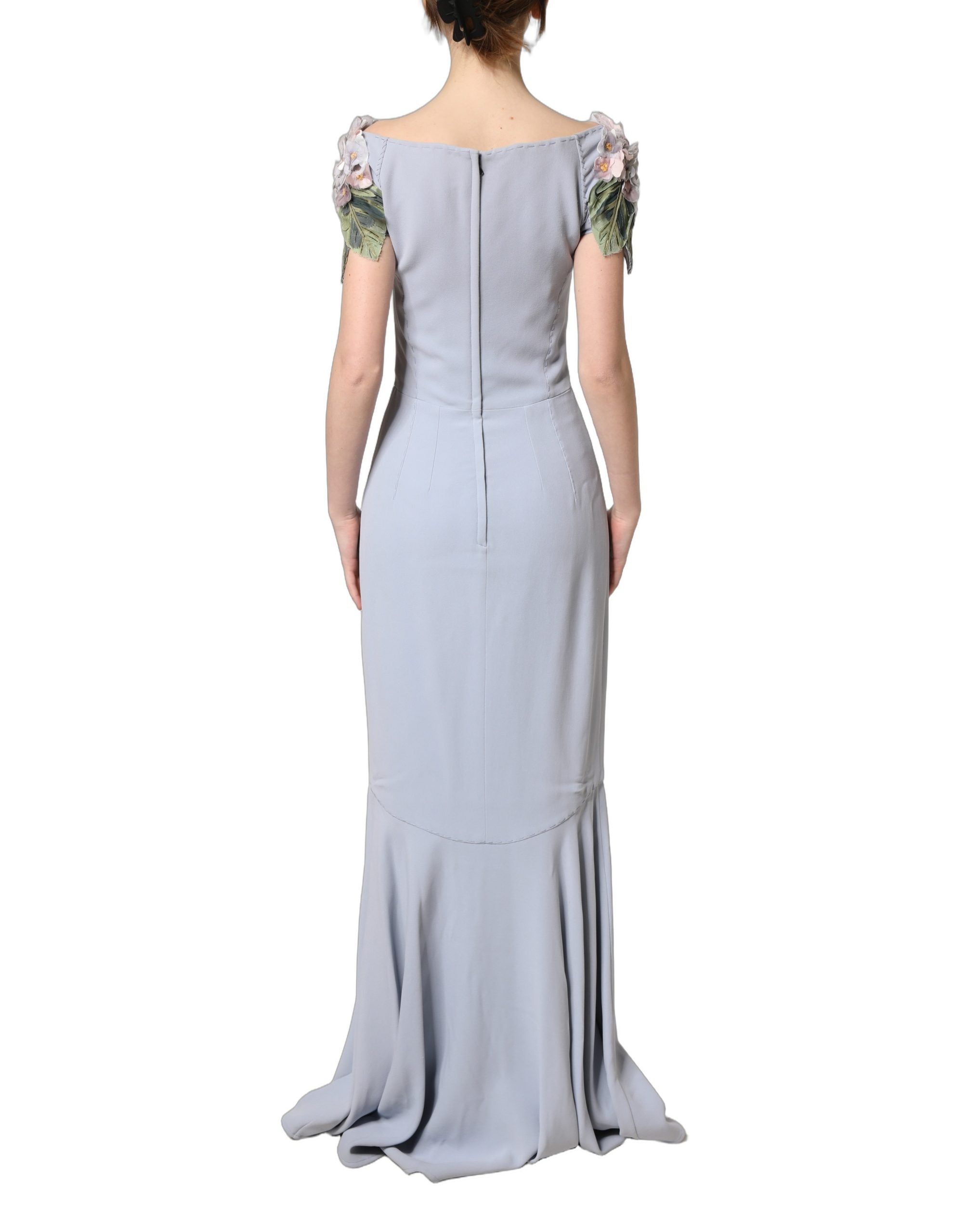 Dolce & Gabbana Light Blue Hydrangea Embellished Cap Sleeve Women's Dress (Pre-Owned)