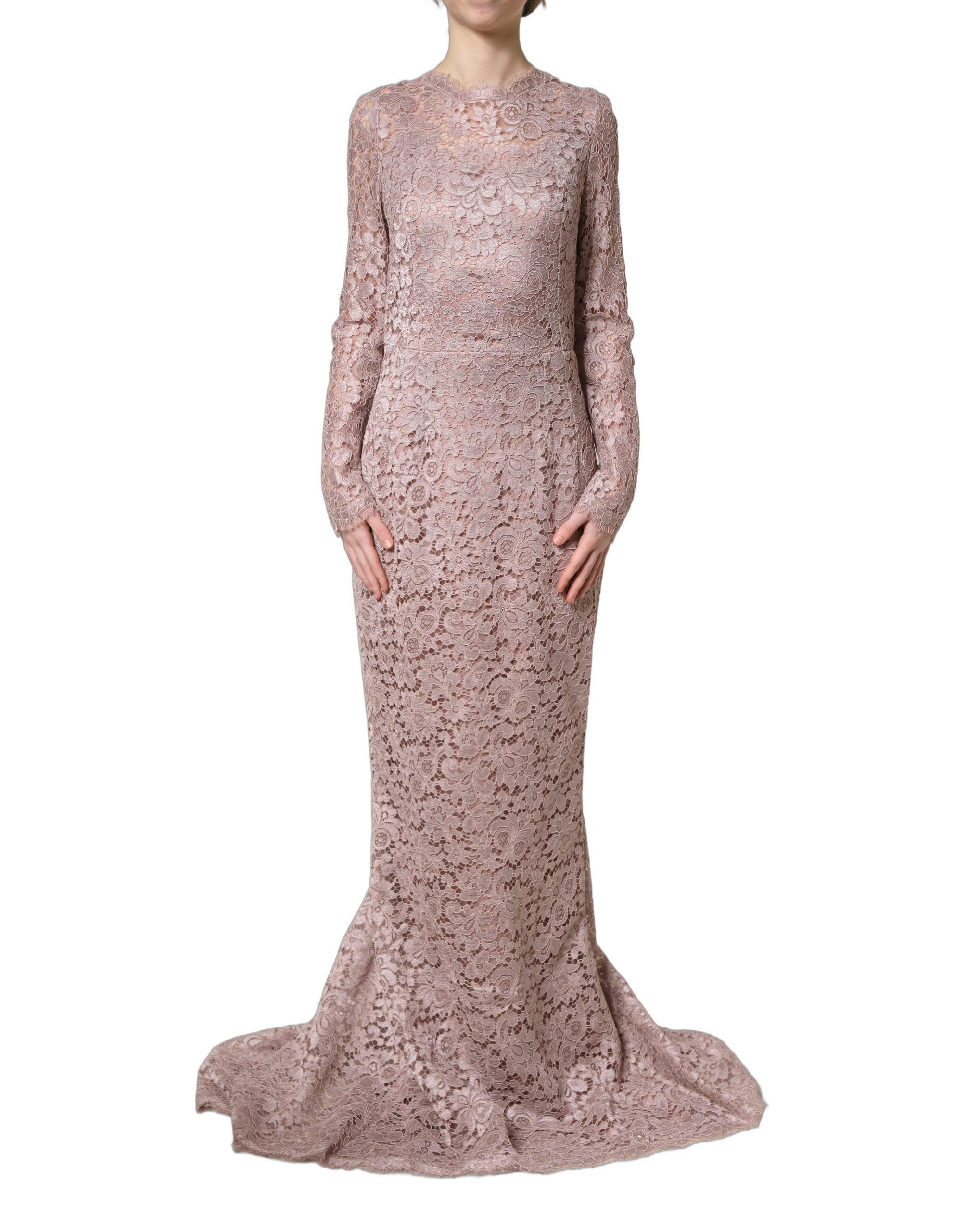 Dolce & Gabbana Pink Lace Long Sleeves Evening Gown Women's Dress