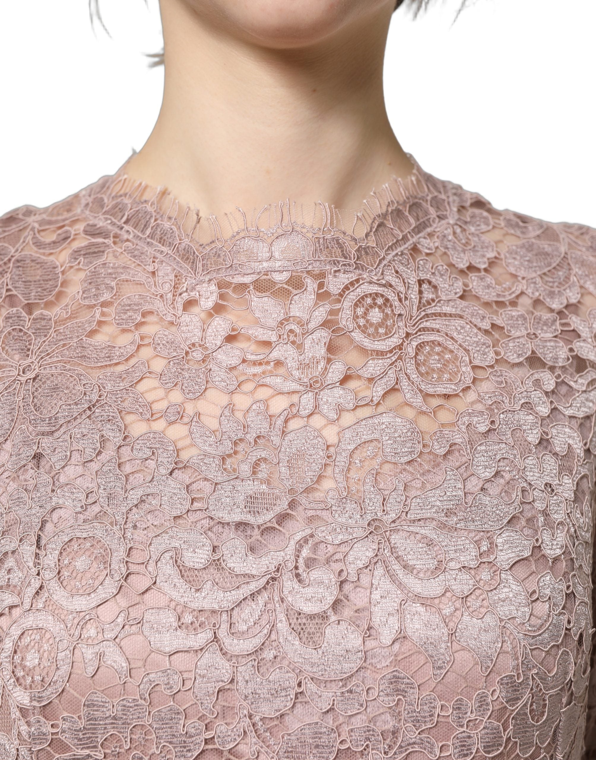Dolce & Gabbana Pink Lace Long Sleeves Evening Gown Women's Dress