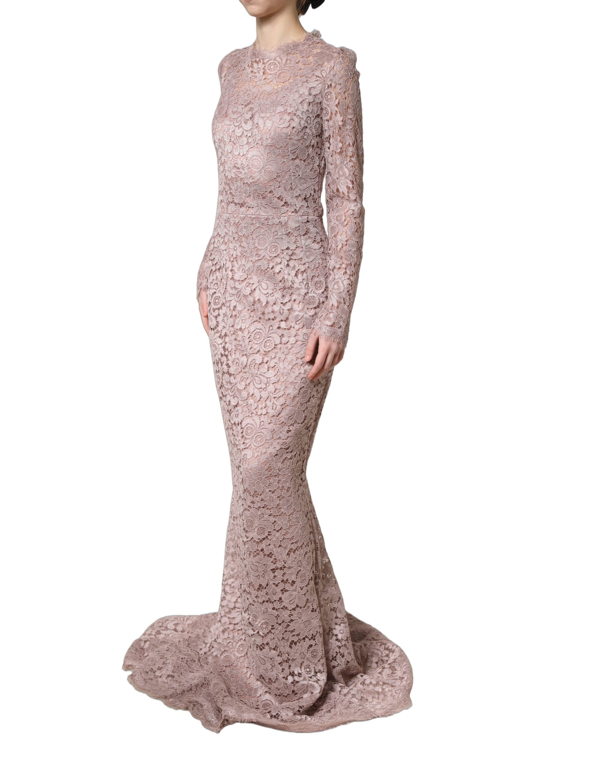 Dolce & Gabbana Pink Lace Long Sleeves Evening Gown Women's Dress