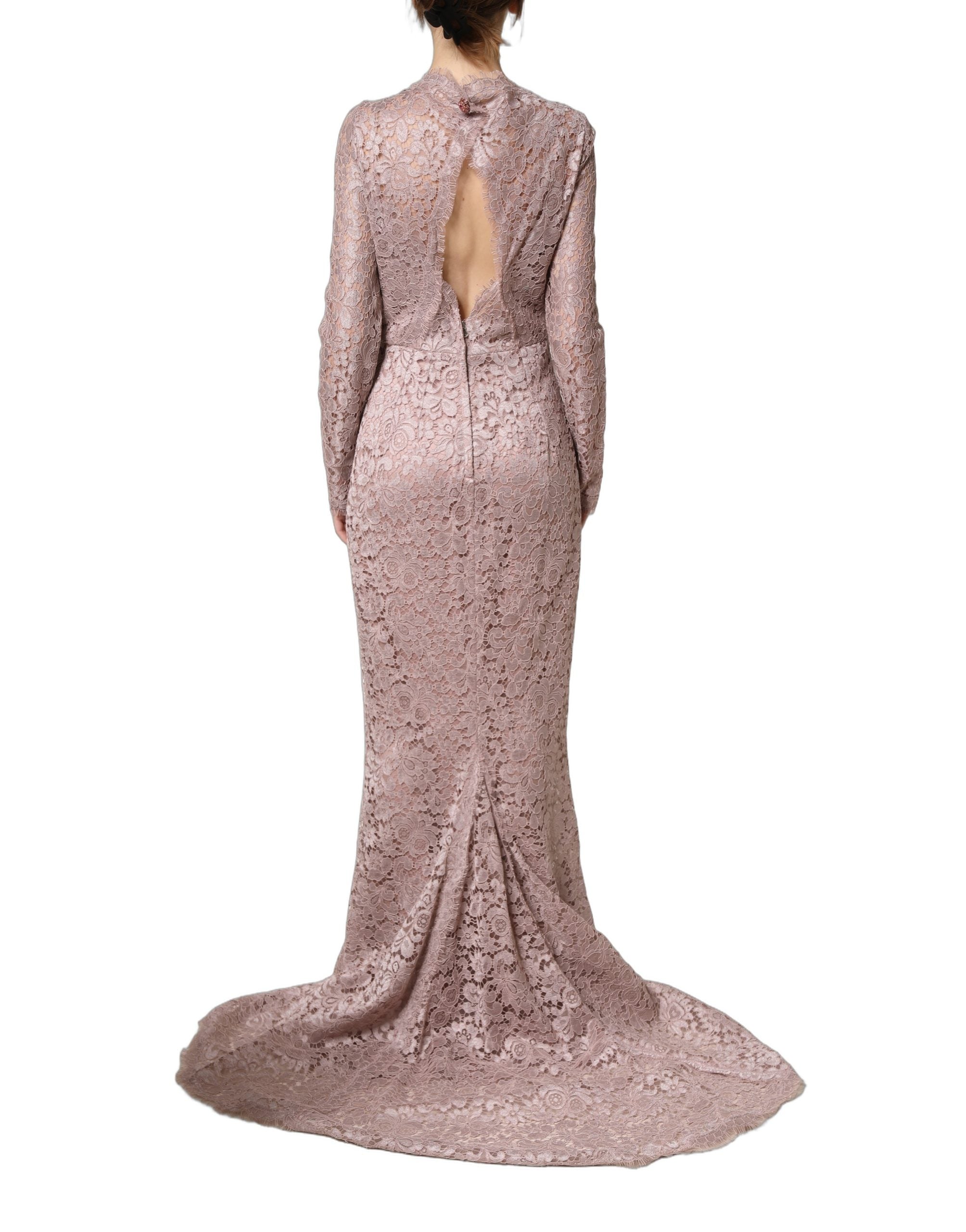 Dolce & Gabbana Pink Lace Long Sleeves Evening Gown Women's Dress