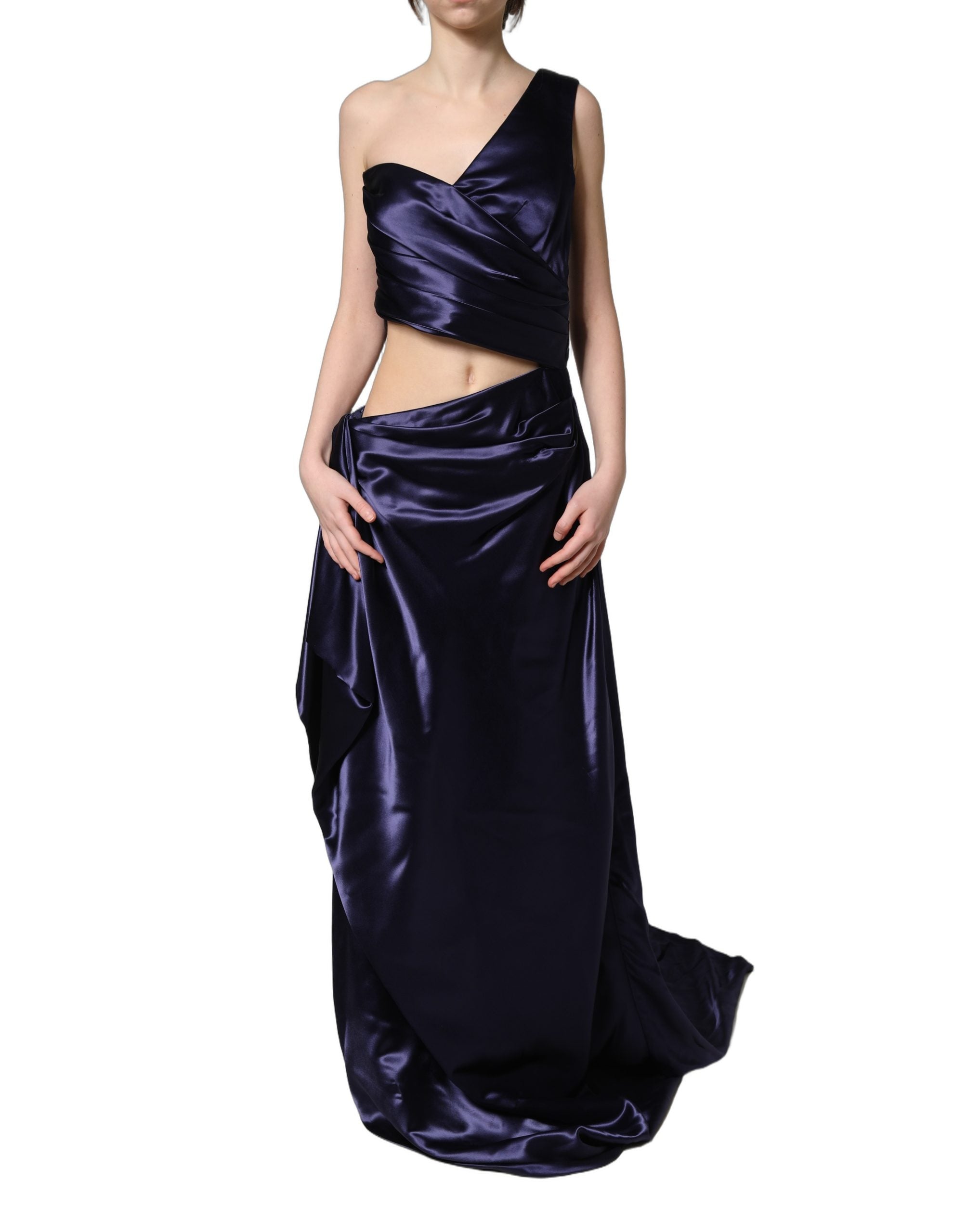 Dolce & Gabbana Navy Blue One Shoulder Evening Gown Women's Dress (Pre-Owned)