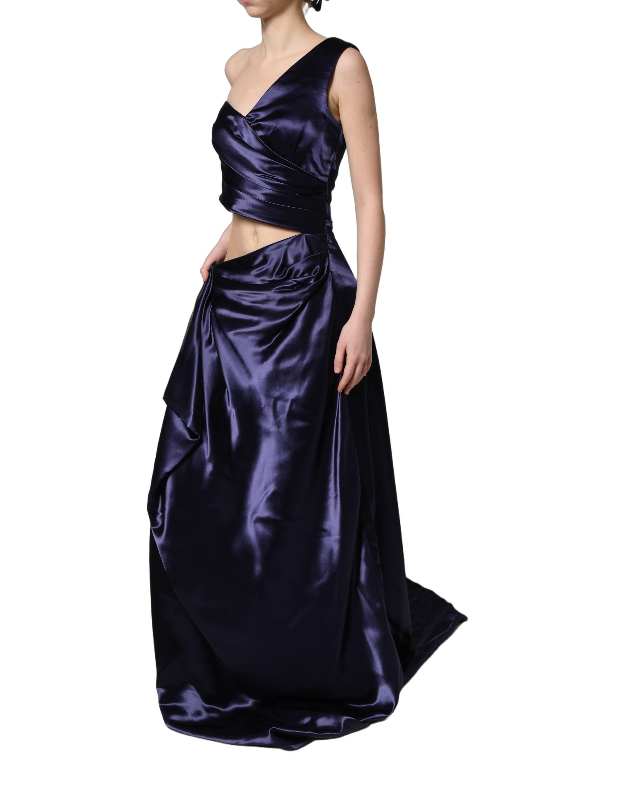 Dolce & Gabbana Navy Blue One Shoulder Evening Gown Women's Dress (Pre-Owned)