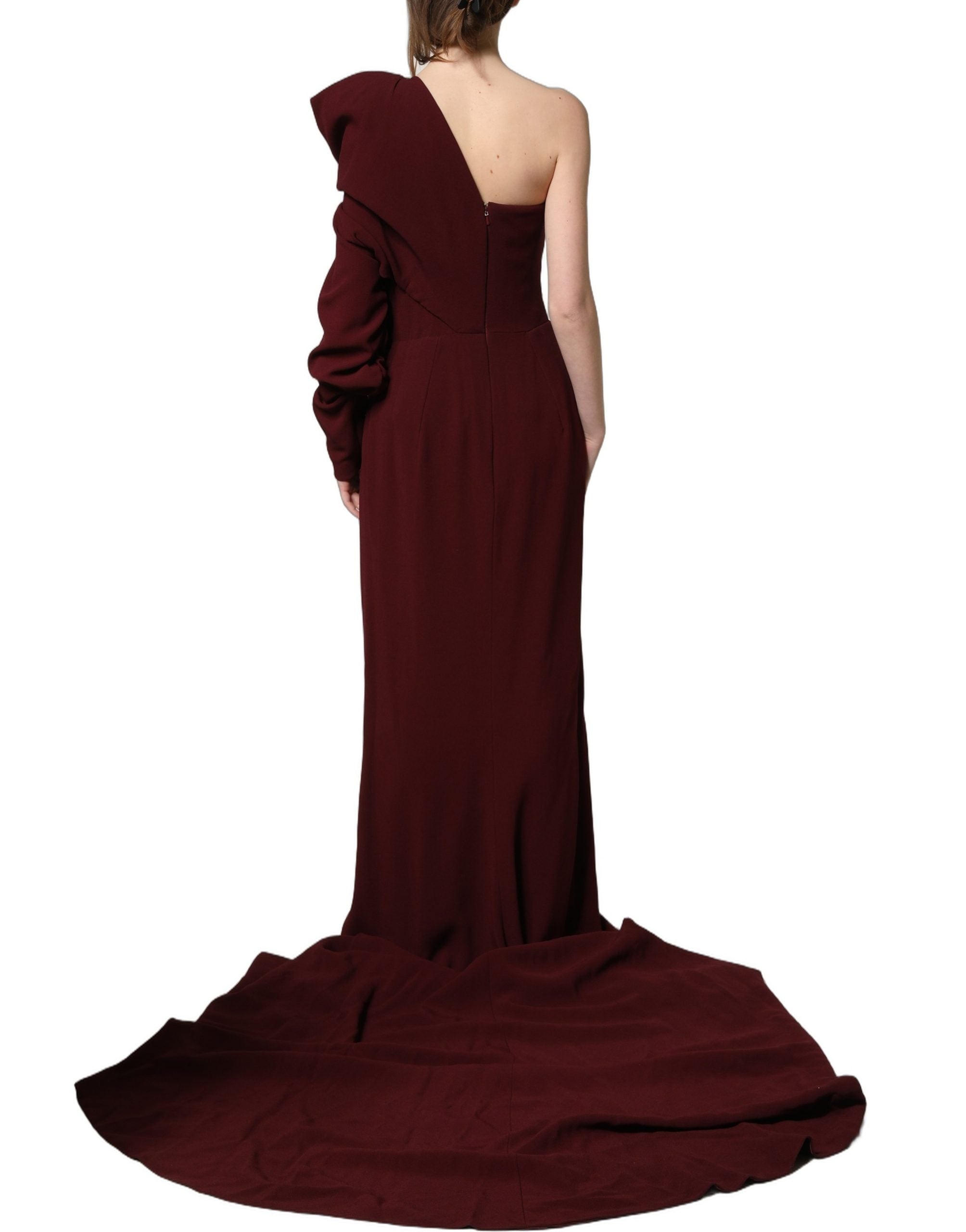 Dolce & Gabbana Maroon Crystal One Shoulder EveningGown Women's Dress (Pre-Owned)