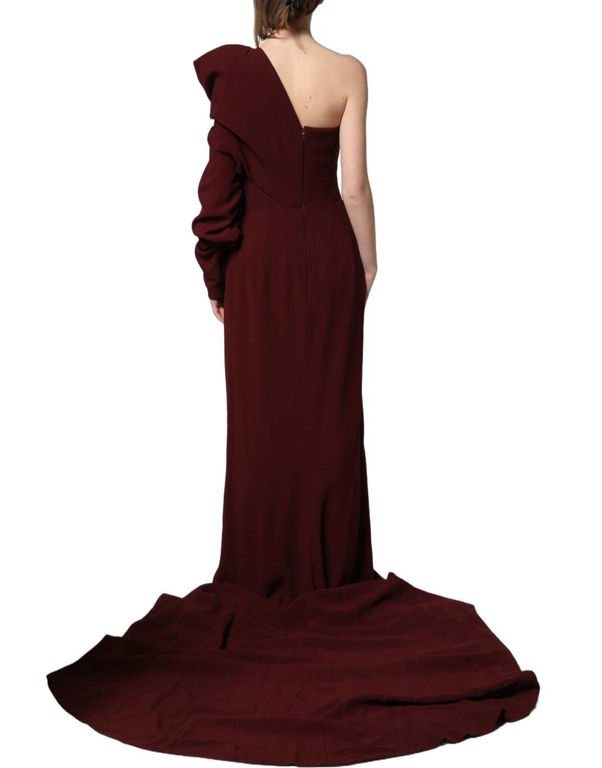 Dolce & Gabbana Maroon Crystal One Shoulder EveningGown Women's Dress (Pre-Owned)
