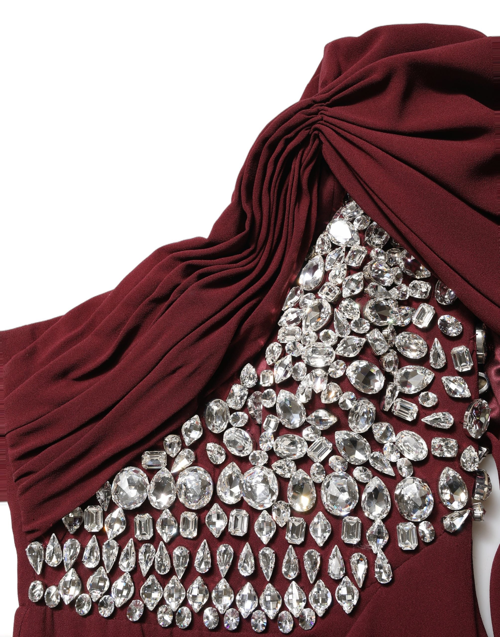 Dolce & Gabbana Maroon Crystal One Shoulder EveningGown Women's Dress (Pre-Owned)