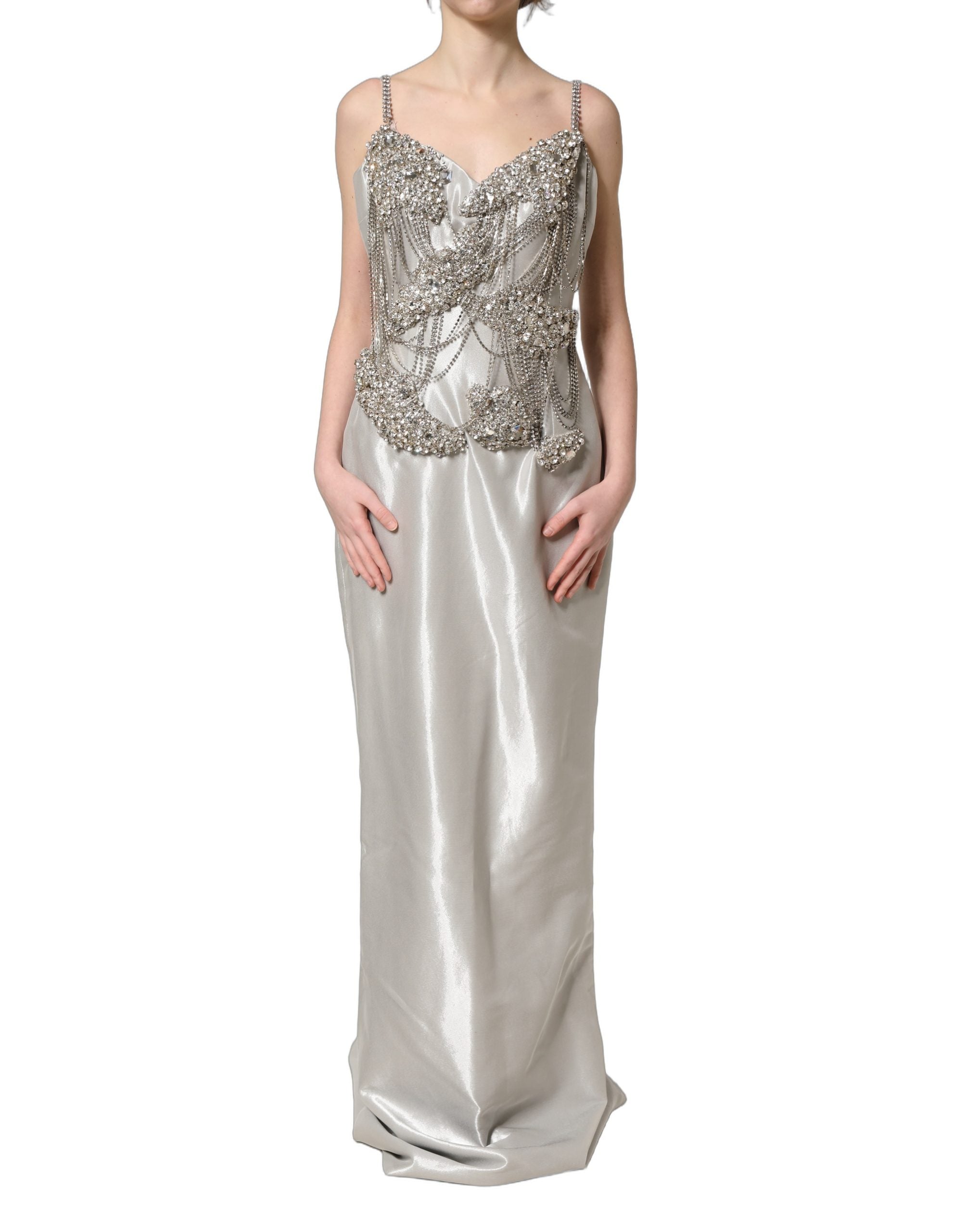 Dolce & Gabbana Silver Crystal Embellished EveningGown Women's Dress