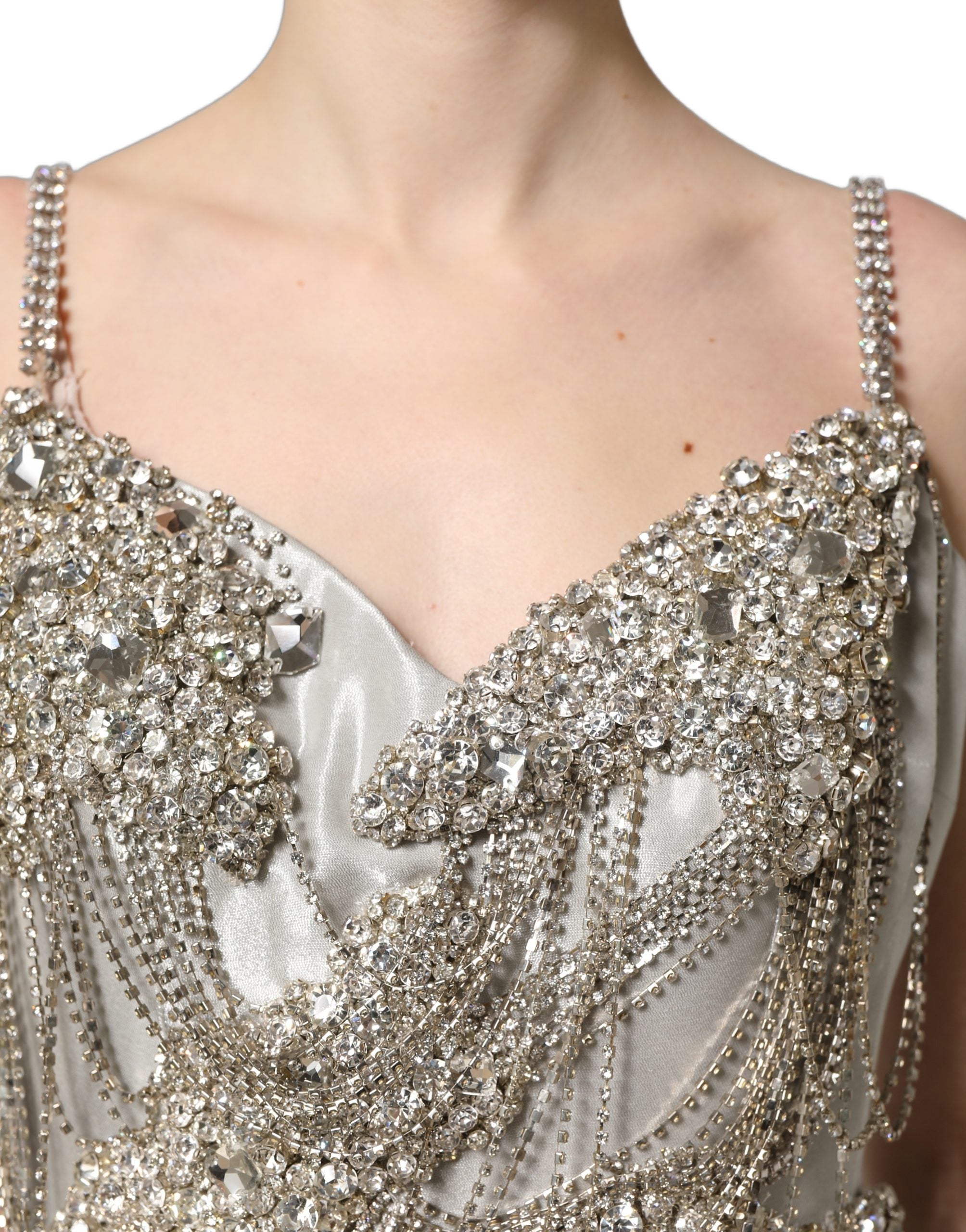 Dolce & Gabbana Silver Crystal Embellished EveningGown Women's Dress