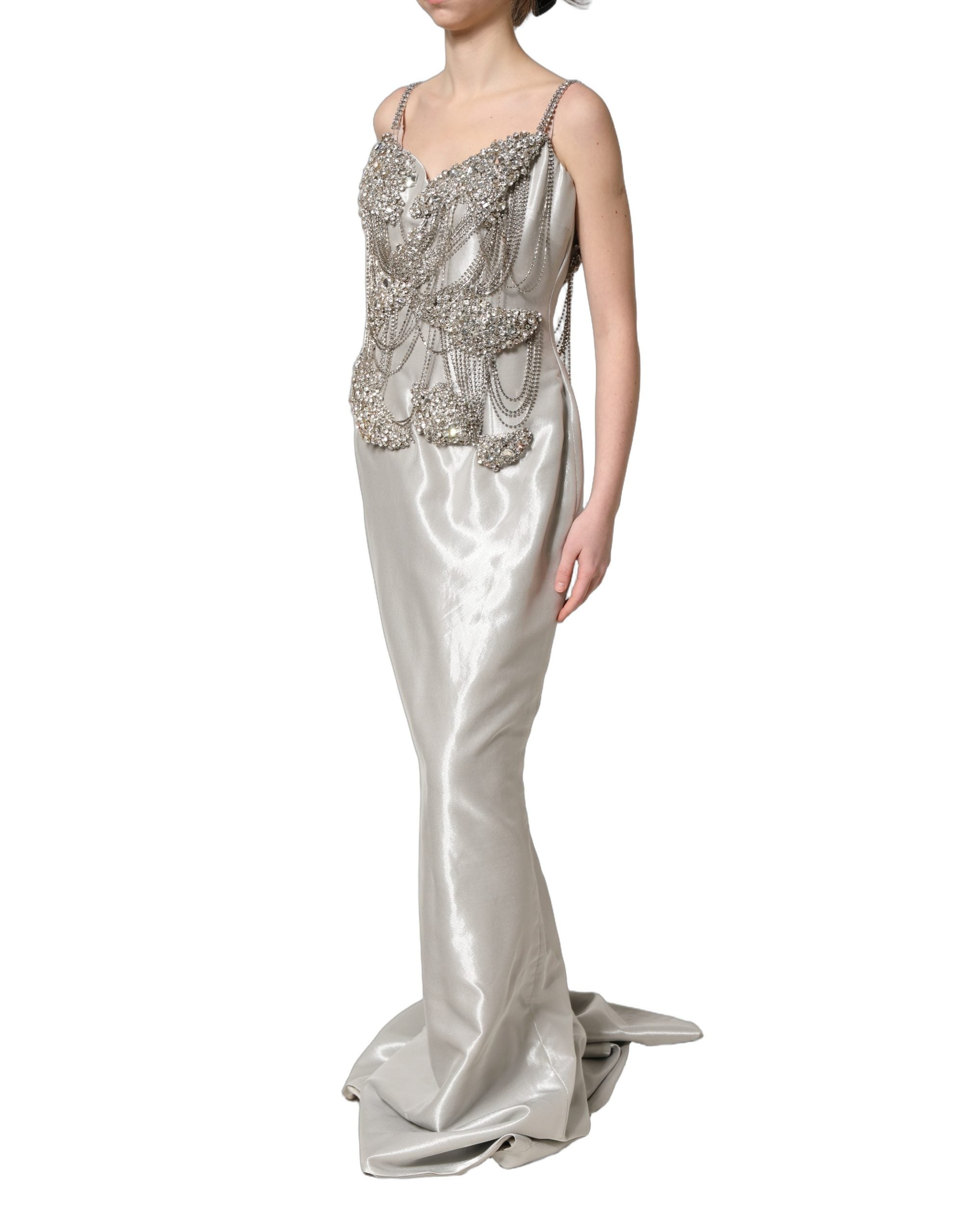 Dolce & Gabbana Silver Crystal Embellished EveningGown Women's Dress