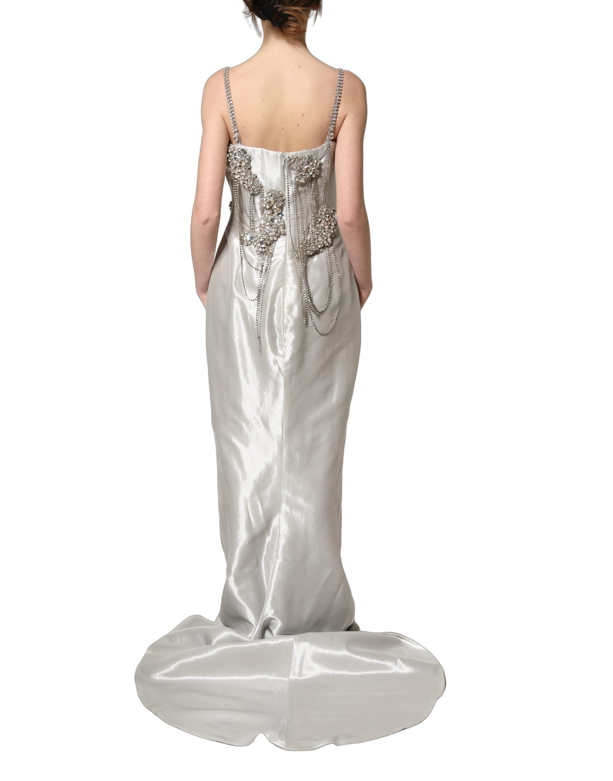 Dolce & Gabbana Silver Crystal Embellished EveningGown Women's Dress