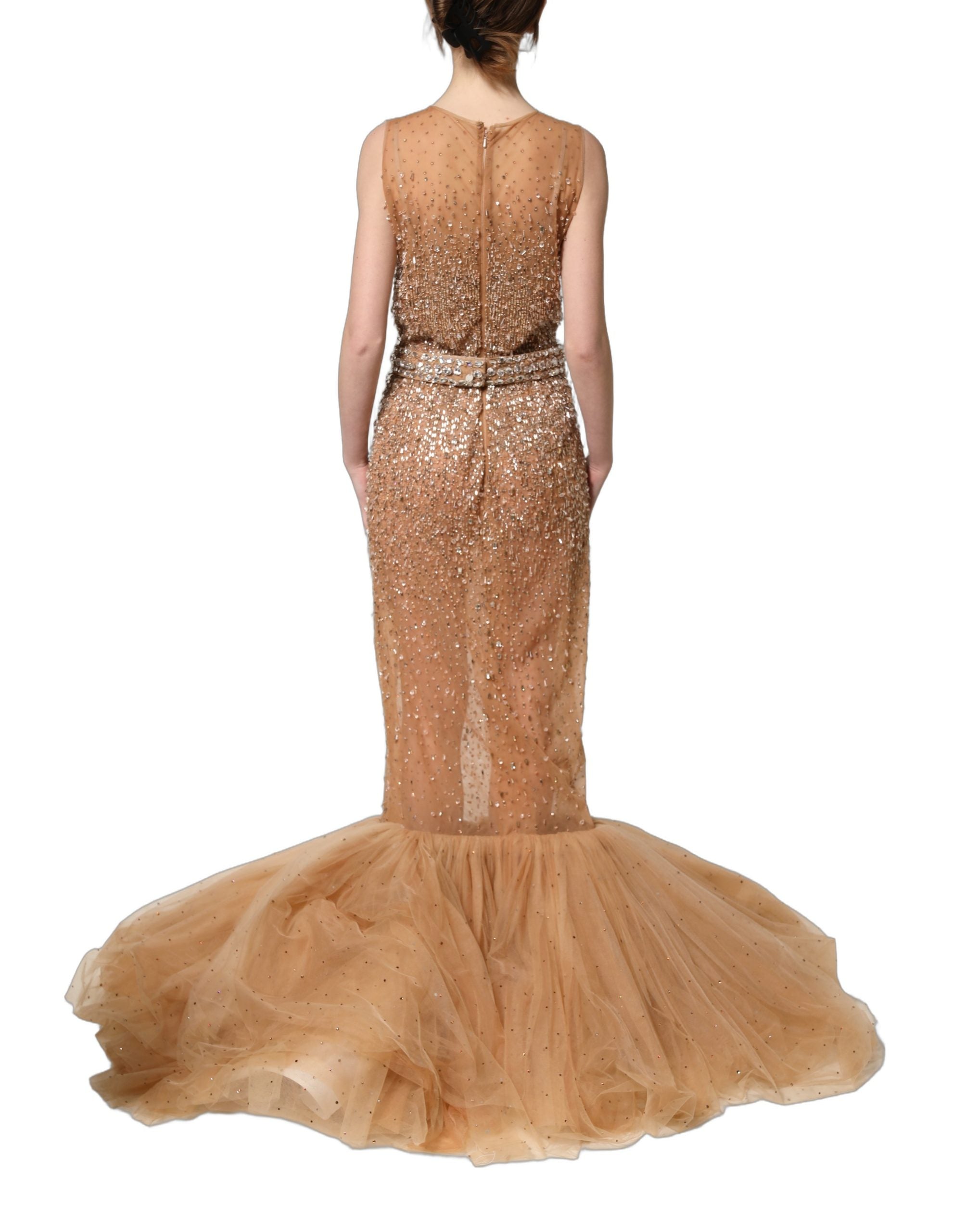 Dolce & Gabbana Brown Crystal Embellished Mermaid Gown Women's Dress