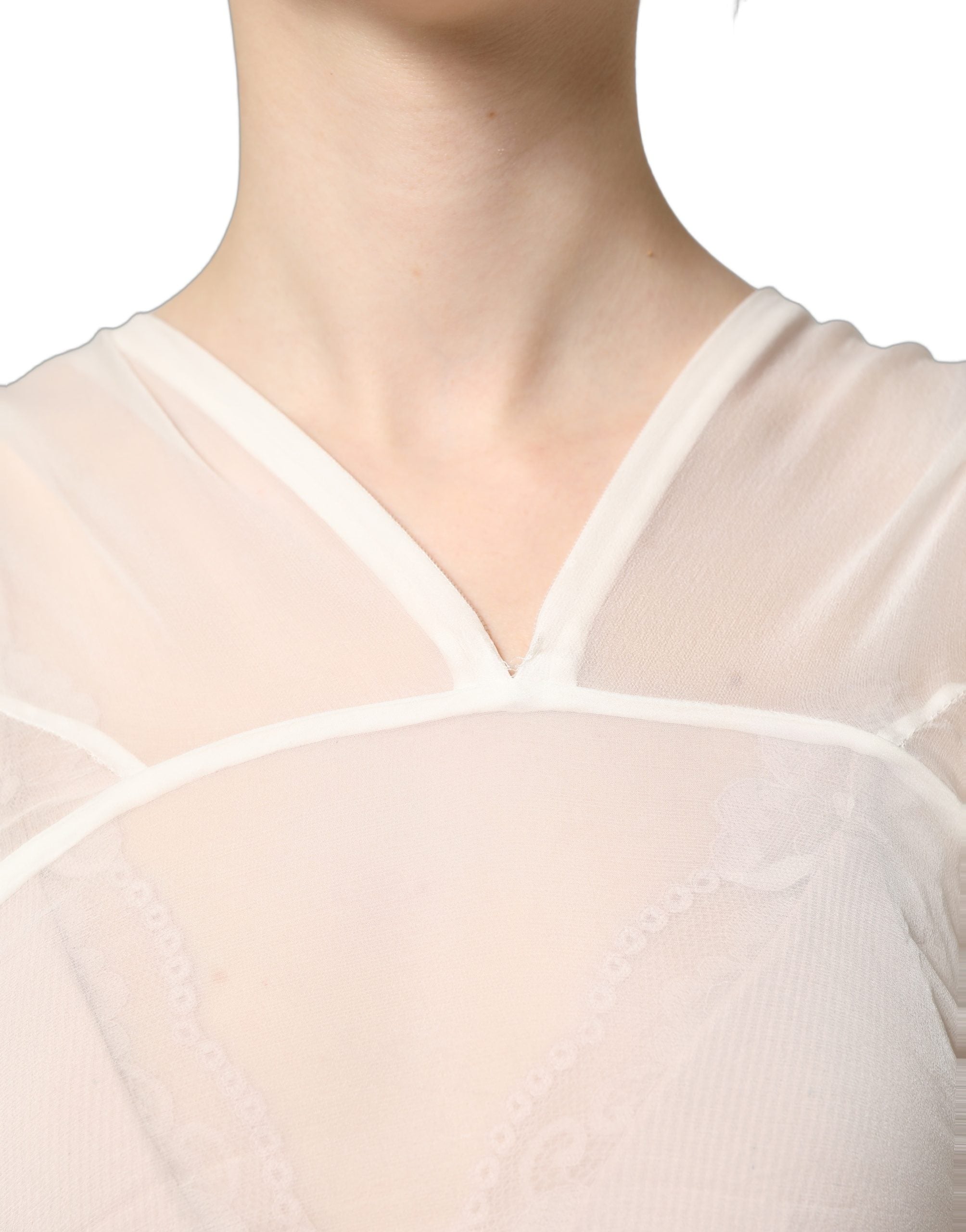 Dolce & Gabbana White Silk Sheer Draped Long Gown Women's Dress