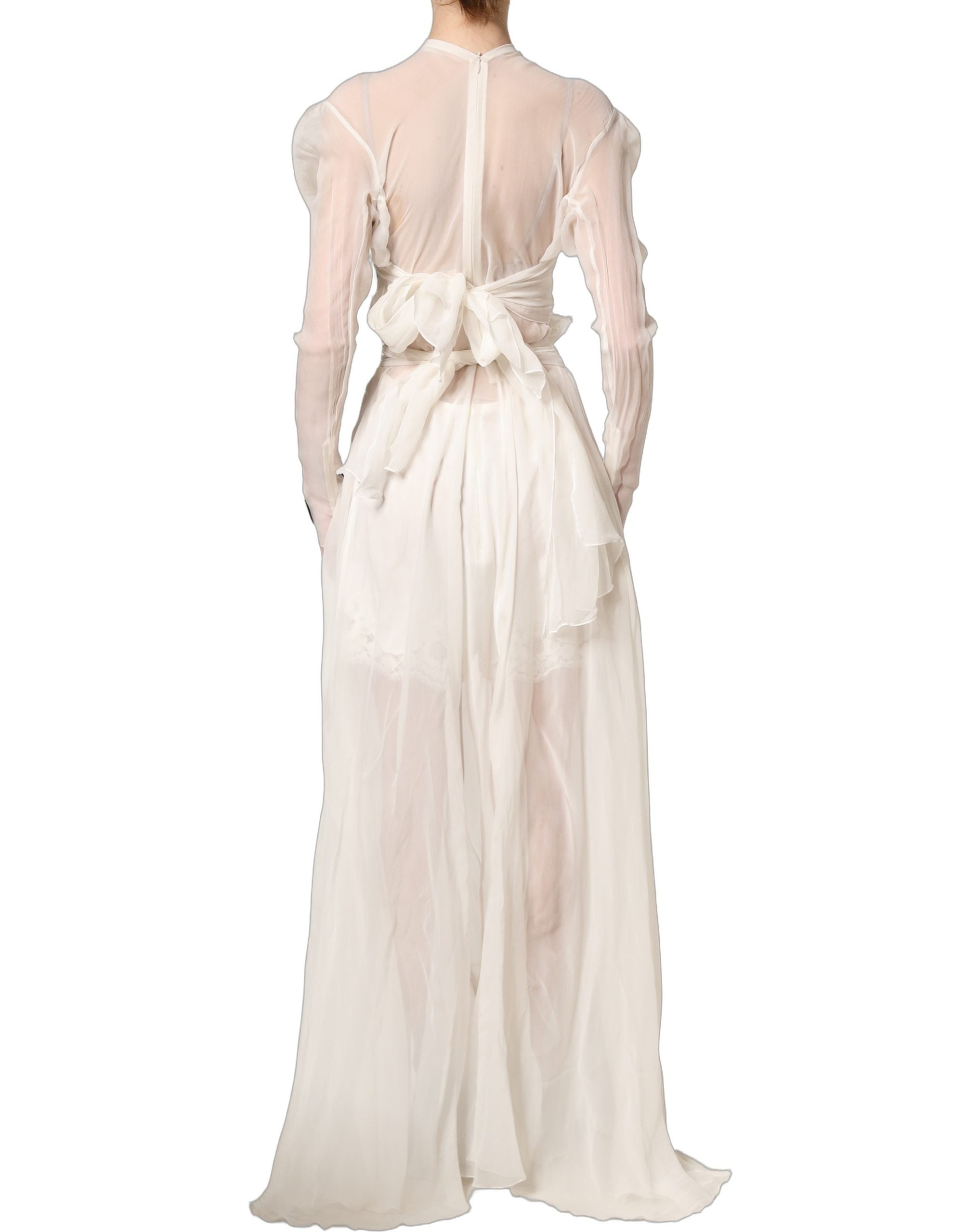 Dolce & Gabbana White Silk Sheer Draped Long Gown Women's Dress