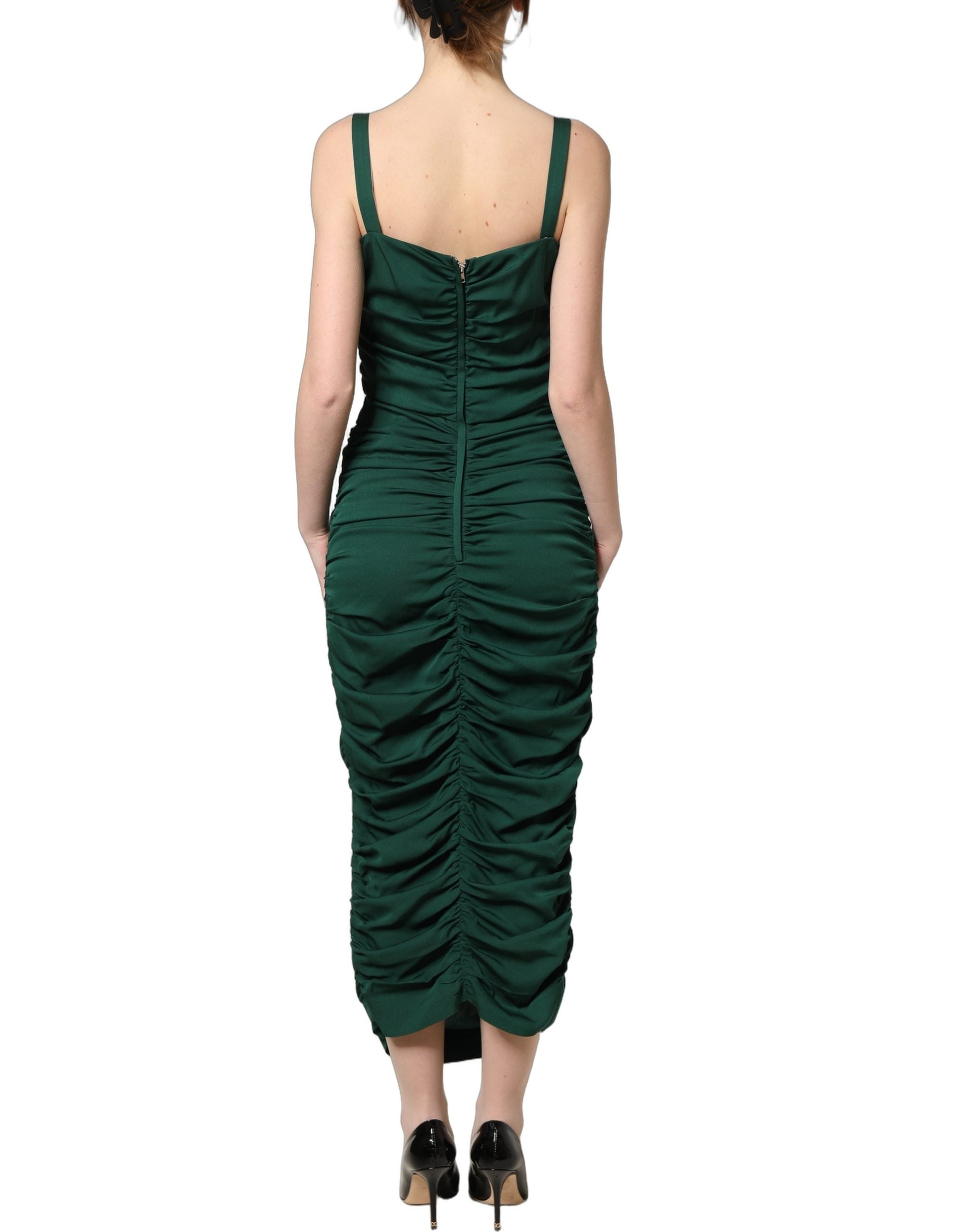 Dolce & Gabbana Green Ruched Sweetheart Bodycon Midi Women's Dress