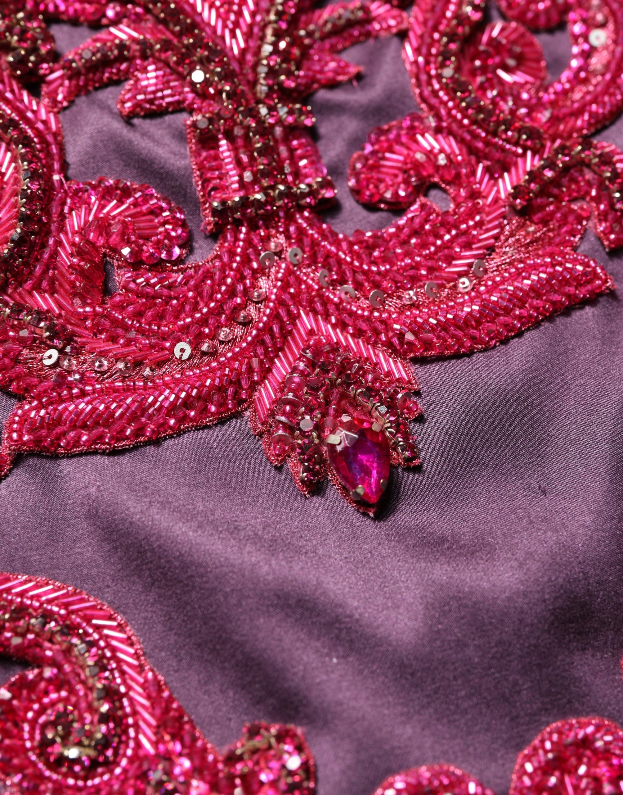 Dolce & Gabbana Purple Silk Crystal Strapless Floor Length Gown Women's Dress