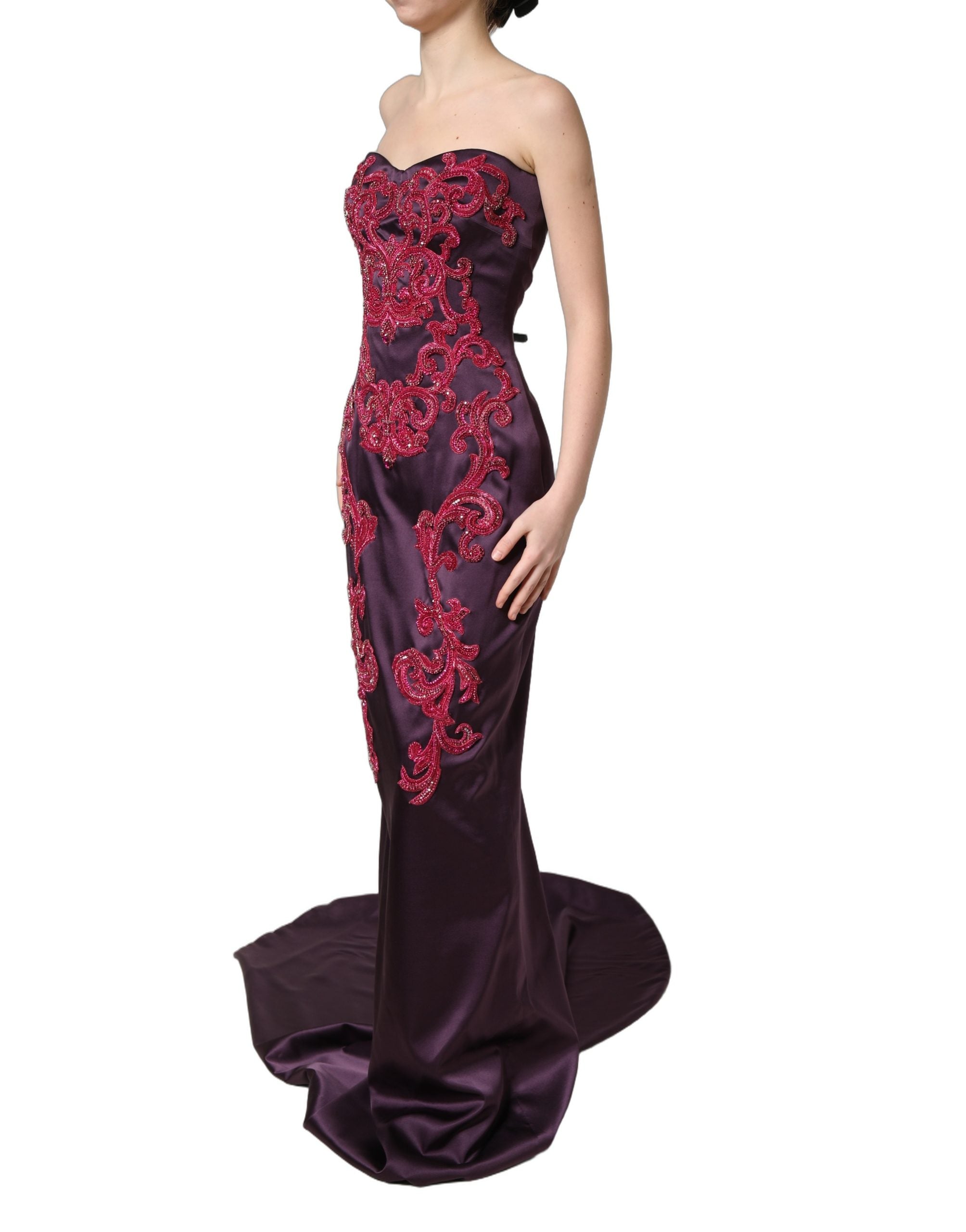 Dolce & Gabbana Purple Silk Crystal Strapless Floor Length Gown Women's Dress