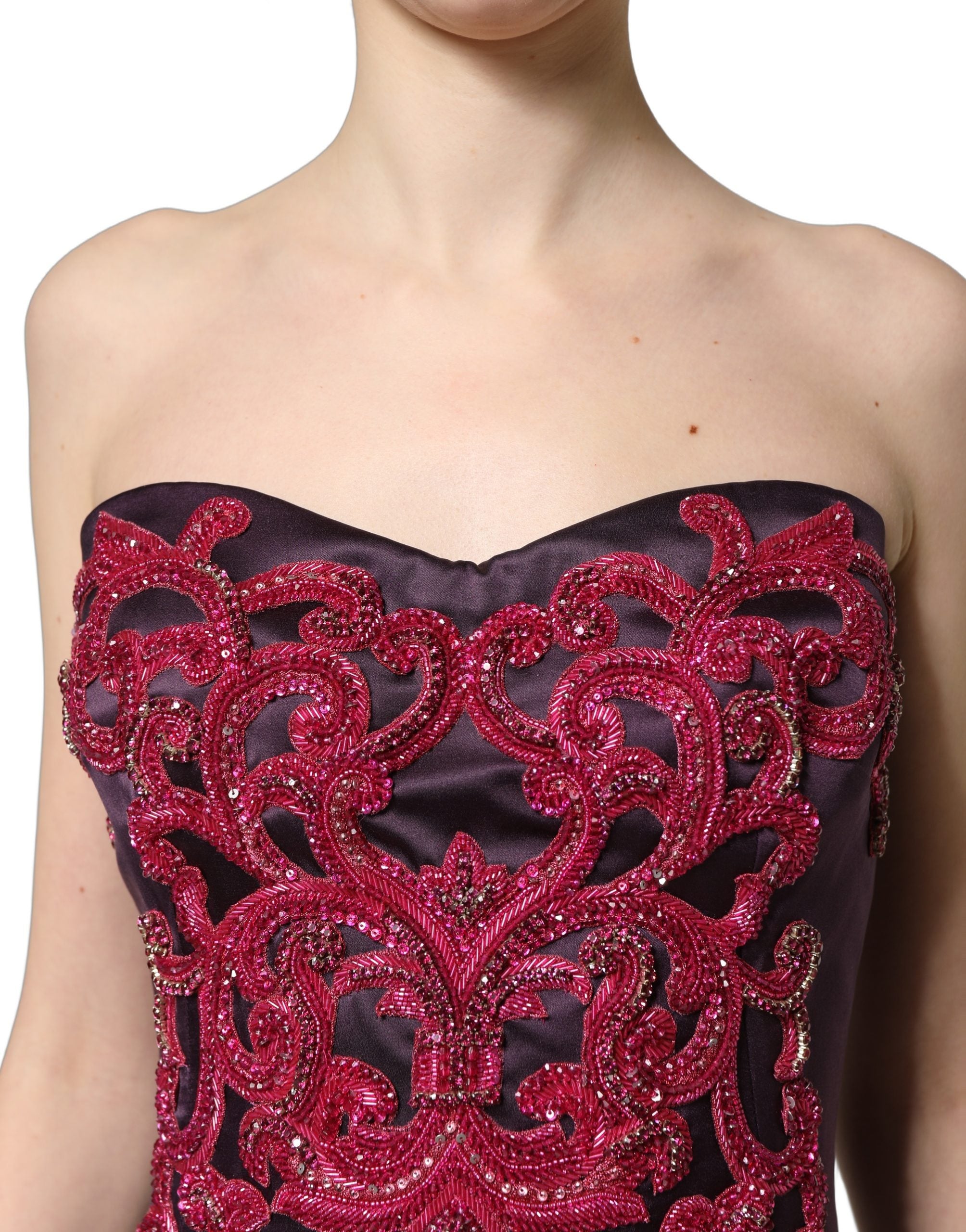 Dolce & Gabbana Purple Silk Crystal Strapless Floor Length Gown Women's Dress