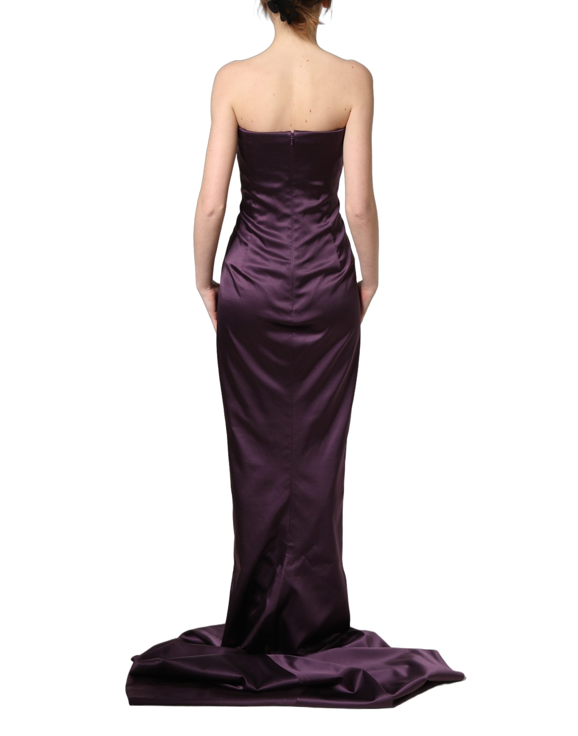 Dolce & Gabbana Purple Silk Crystal Strapless Floor Length Gown Women's Dress