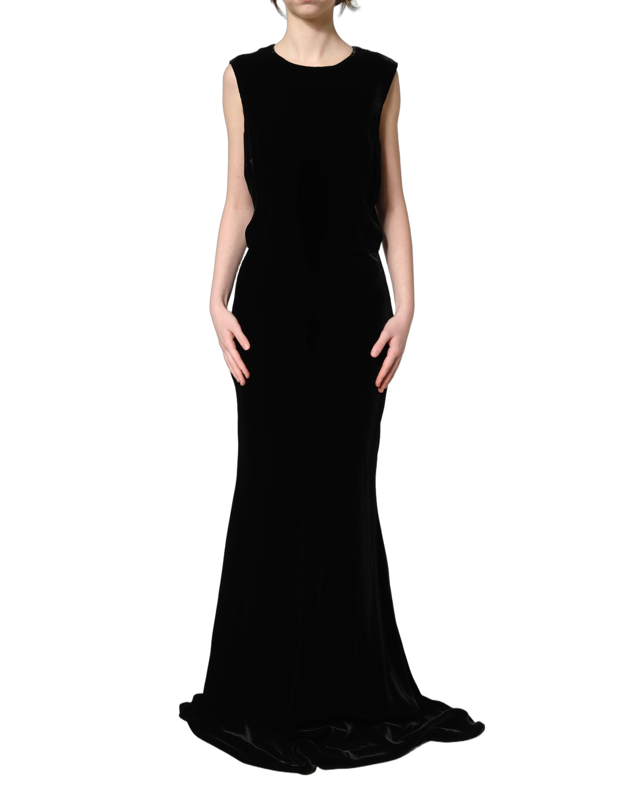 Dolce & Gabbana Black Viscose Velvet Floor Length Gown Women's Dress (Pre-Owned)